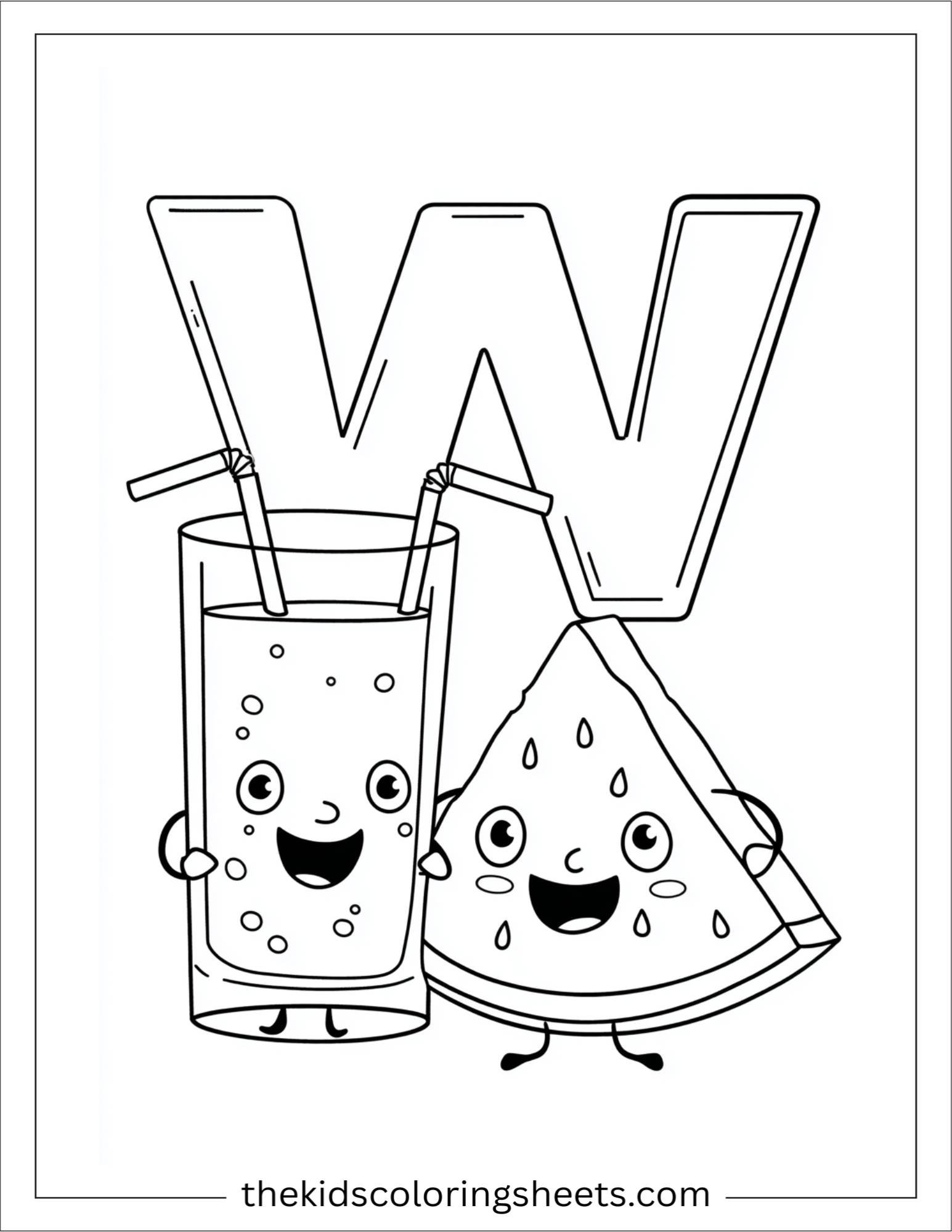 alphabet W watermelon juice coloring page