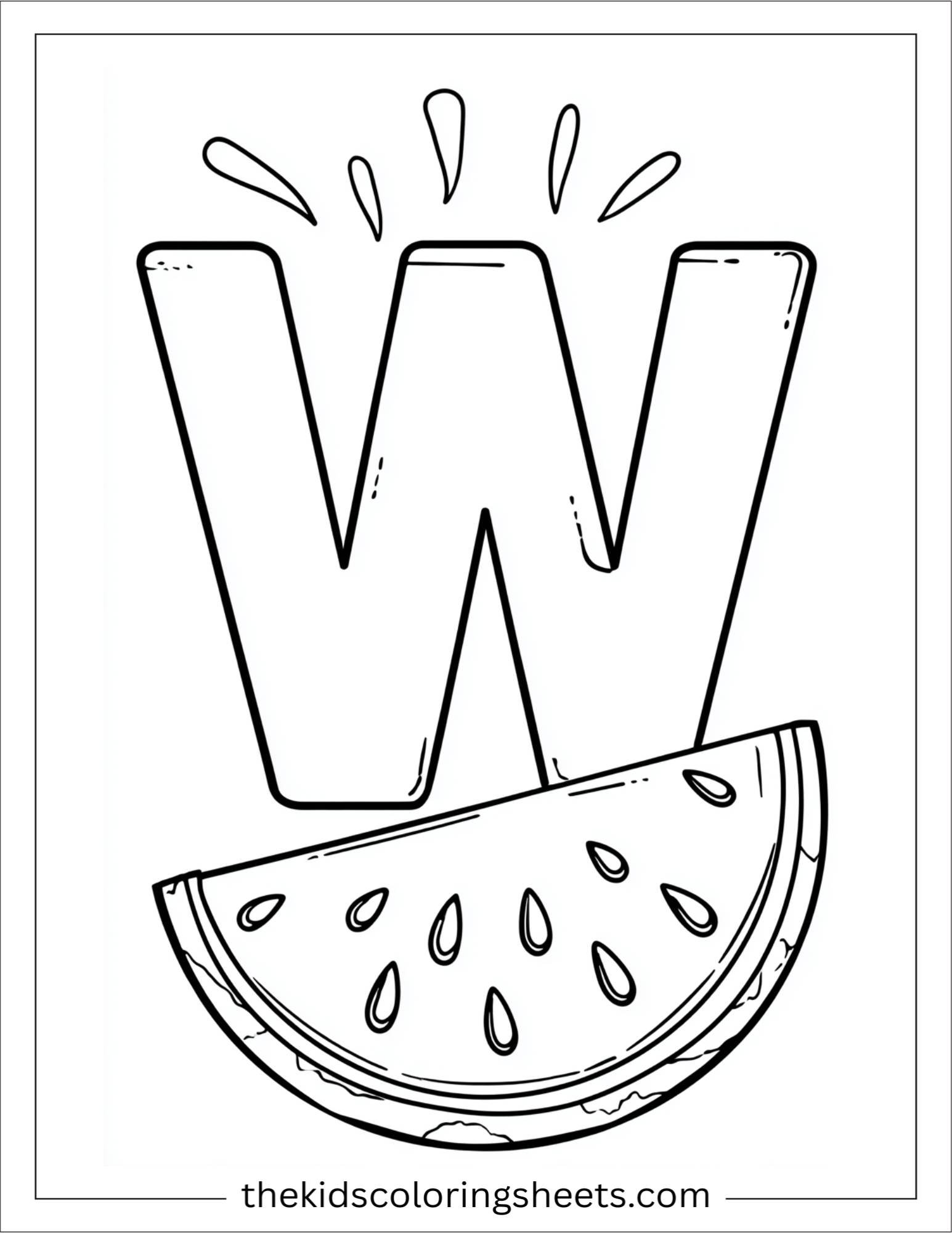 alphabet W watermelon seeds coloring page
