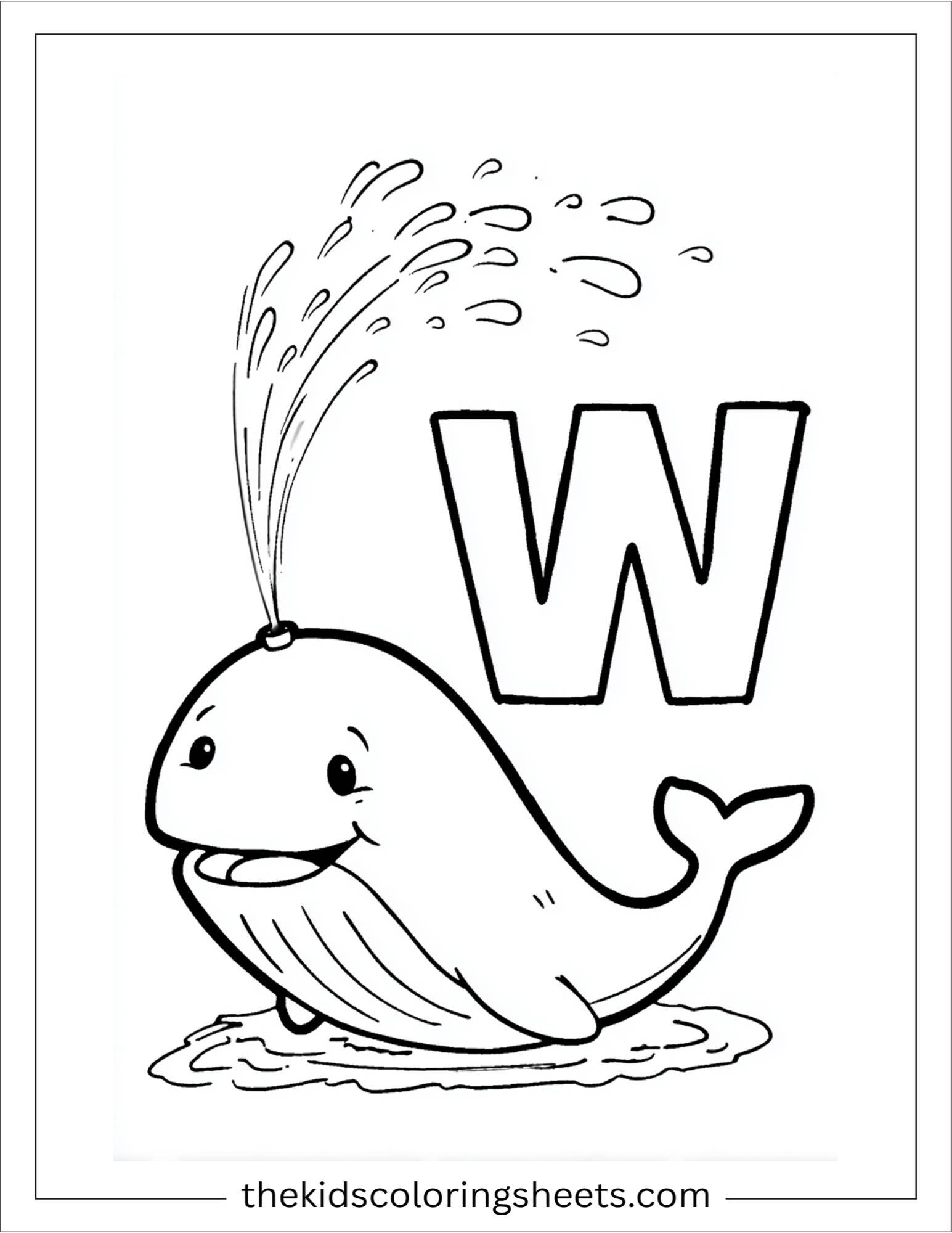 alphabet W whale coloring page