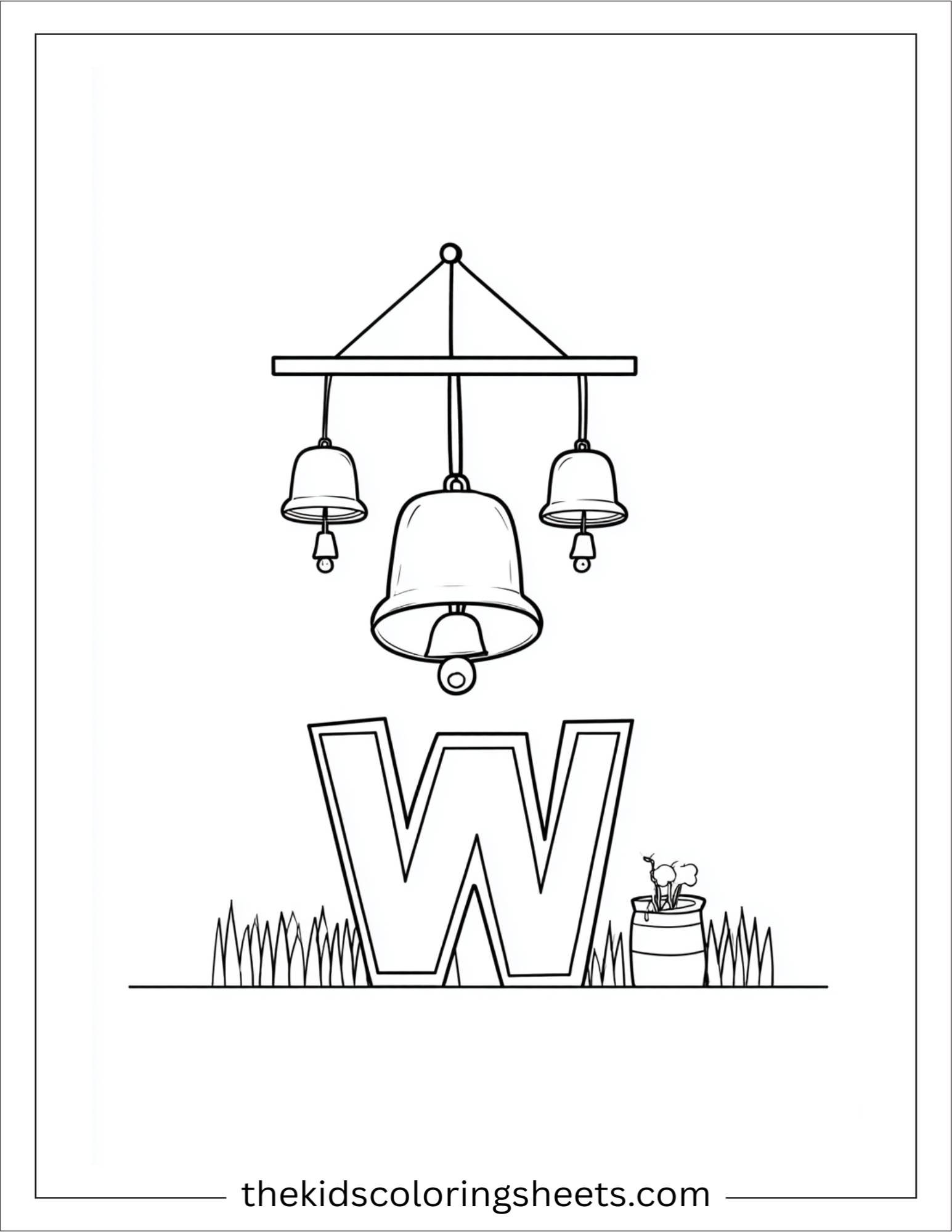 alphabet W wind chime coloring page