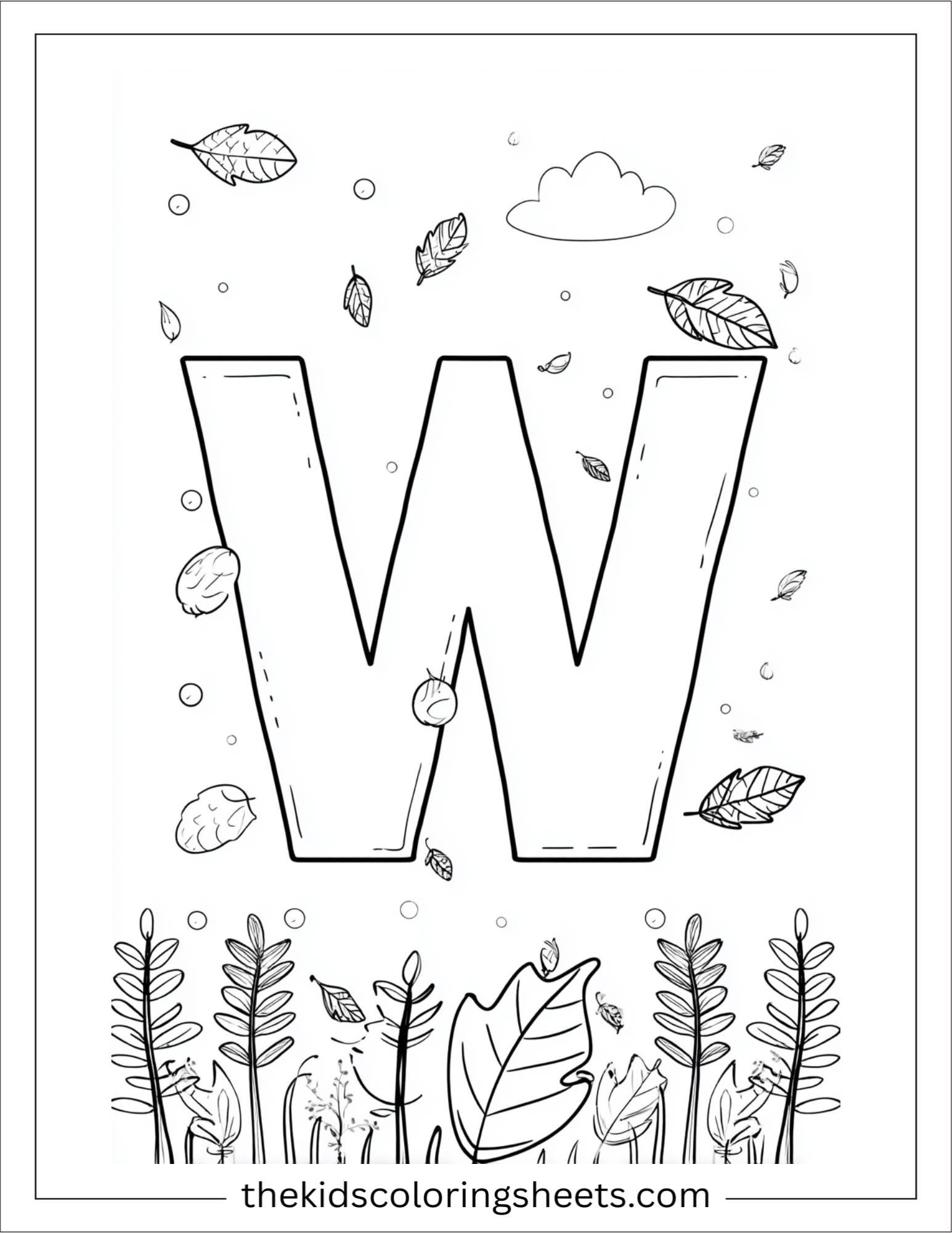 alphabet W wind coloring page