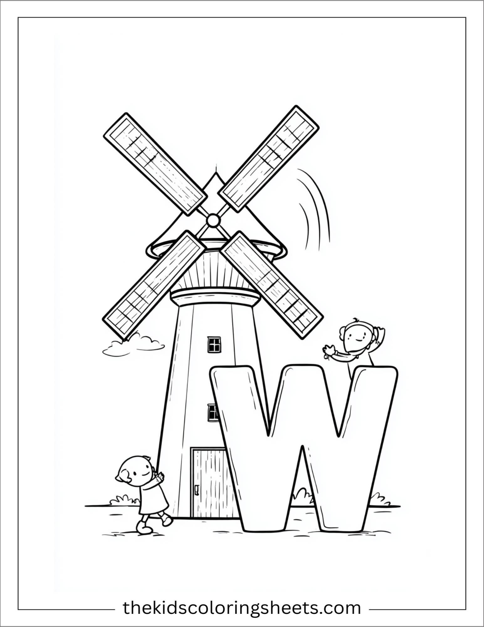 alphabet W windmill coloring page