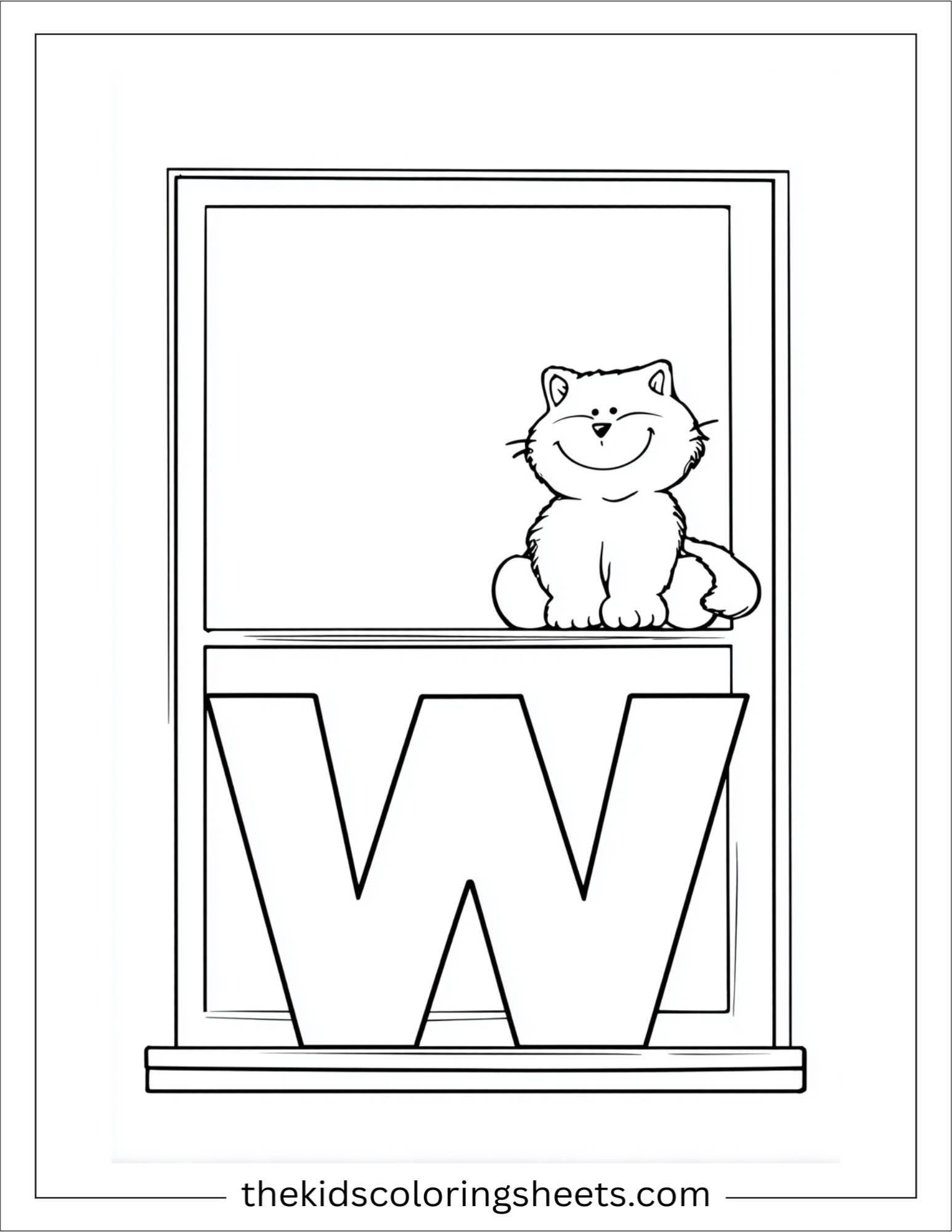 alphabet W window cat coloring page