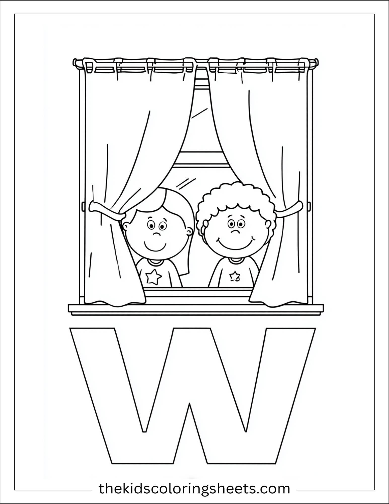 alphabet W window coloring page
