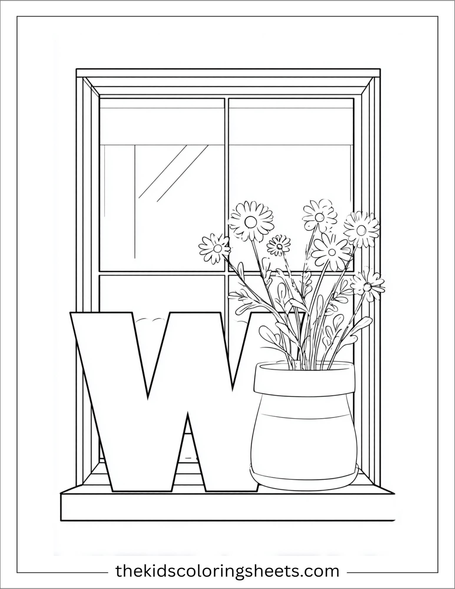 alphabet W window flower coloring page