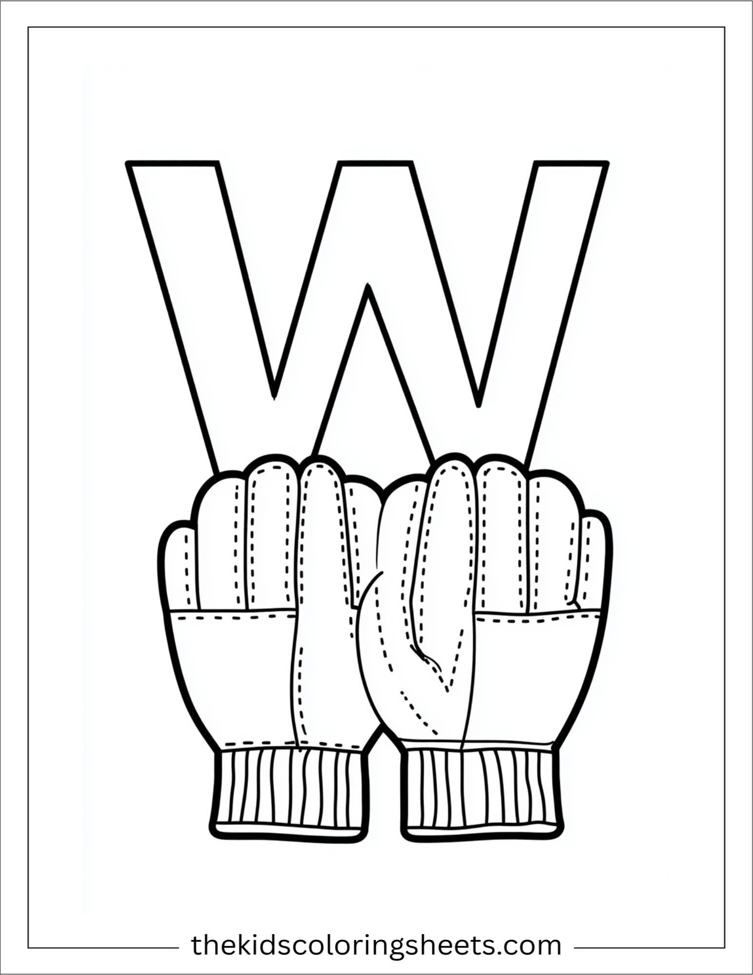 alphabet W winter gloves coloring page