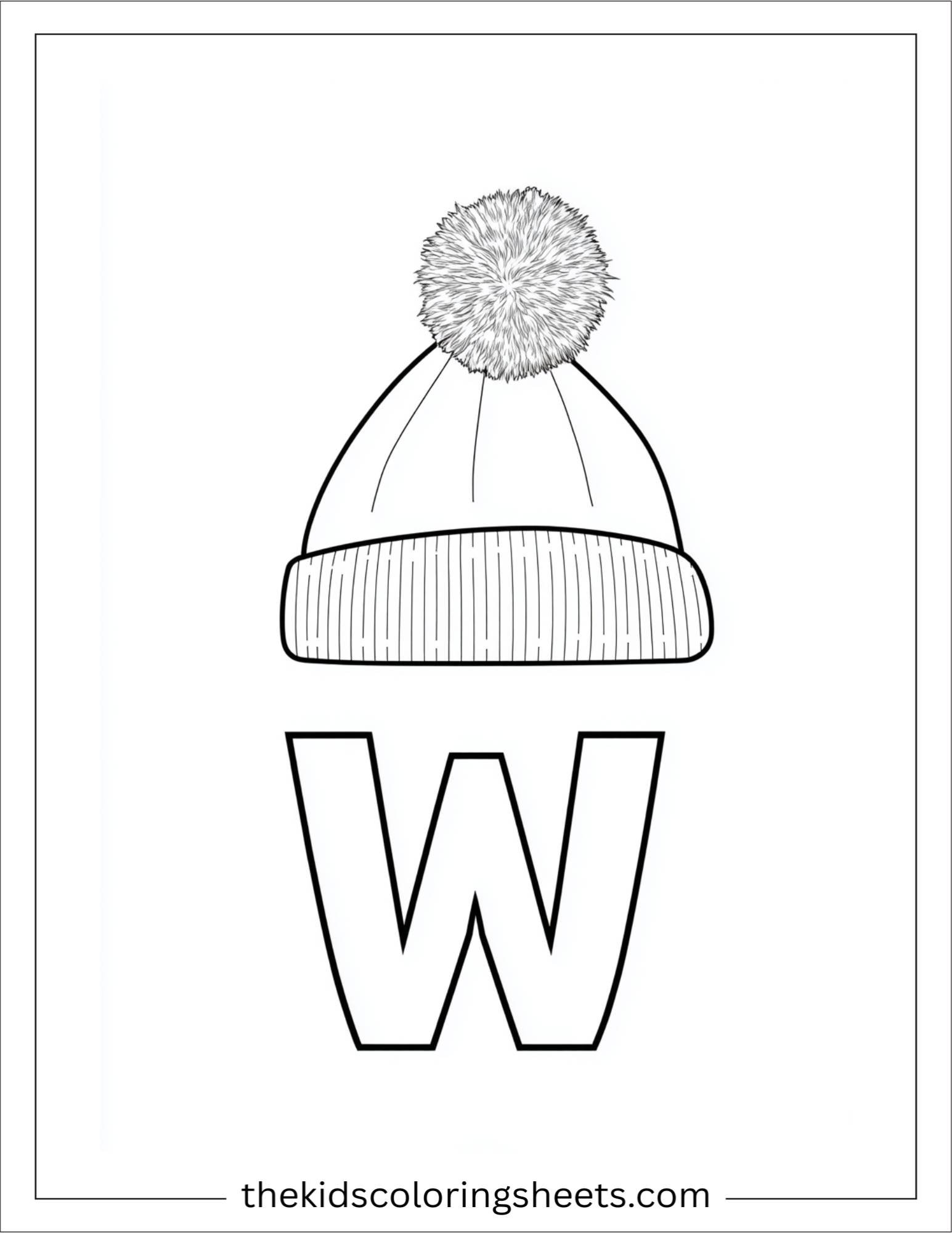 alphabet W winter hat coloring page