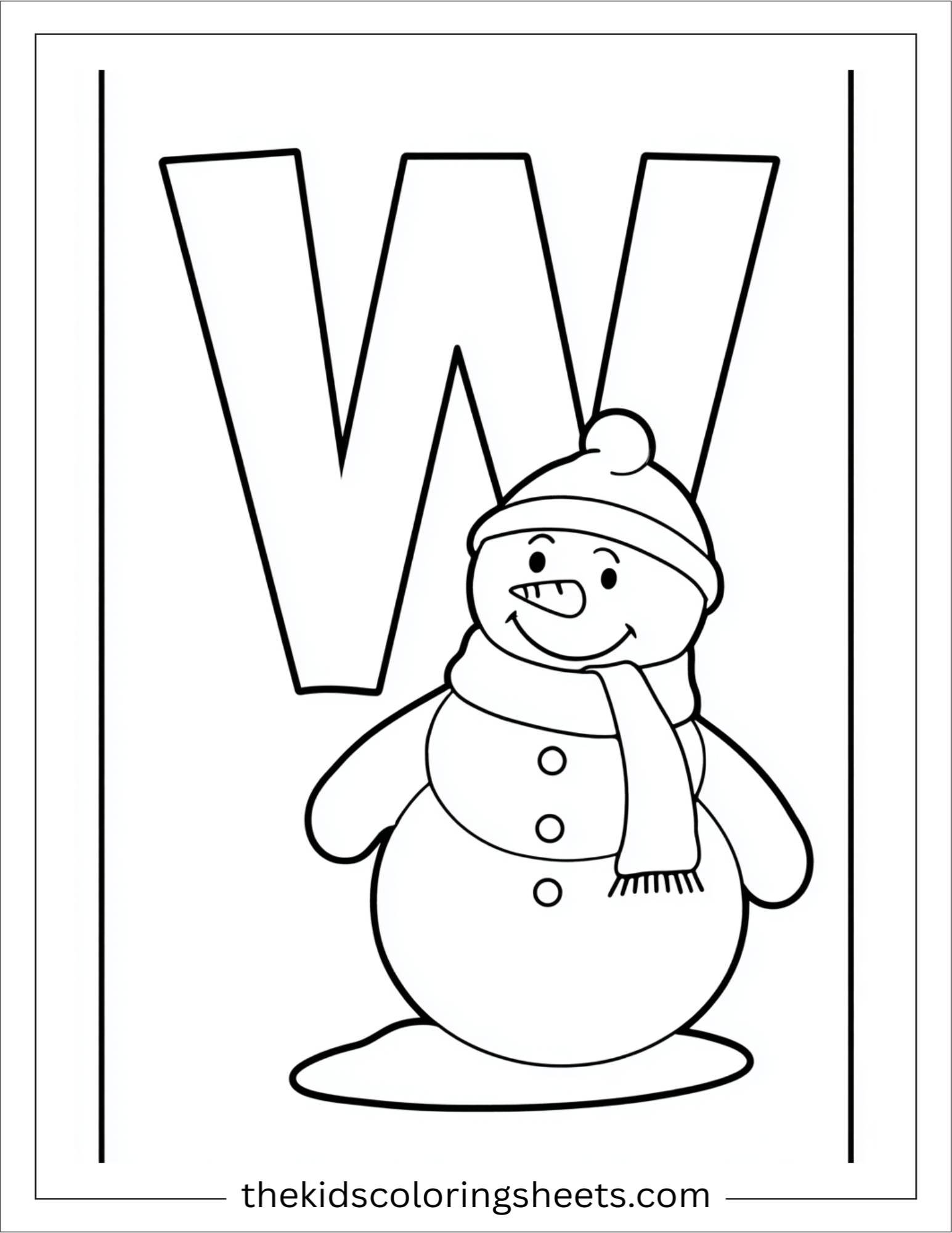 alphabet W winter snowman coloring page