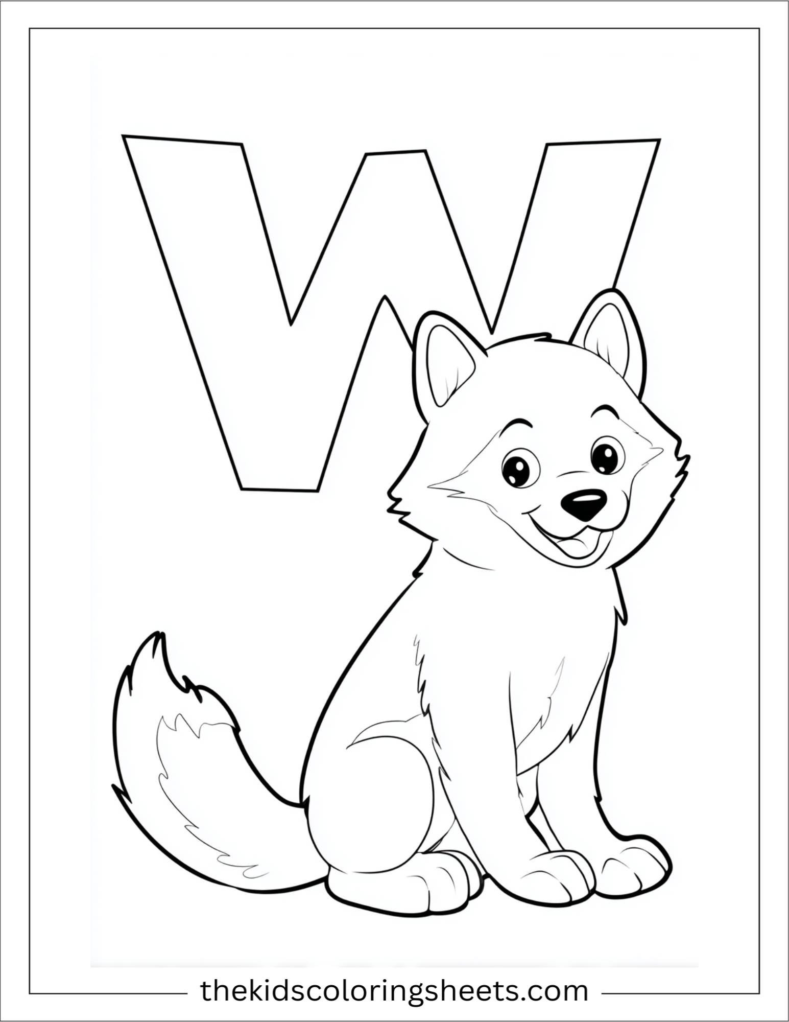 alphabet W wolf coloring page