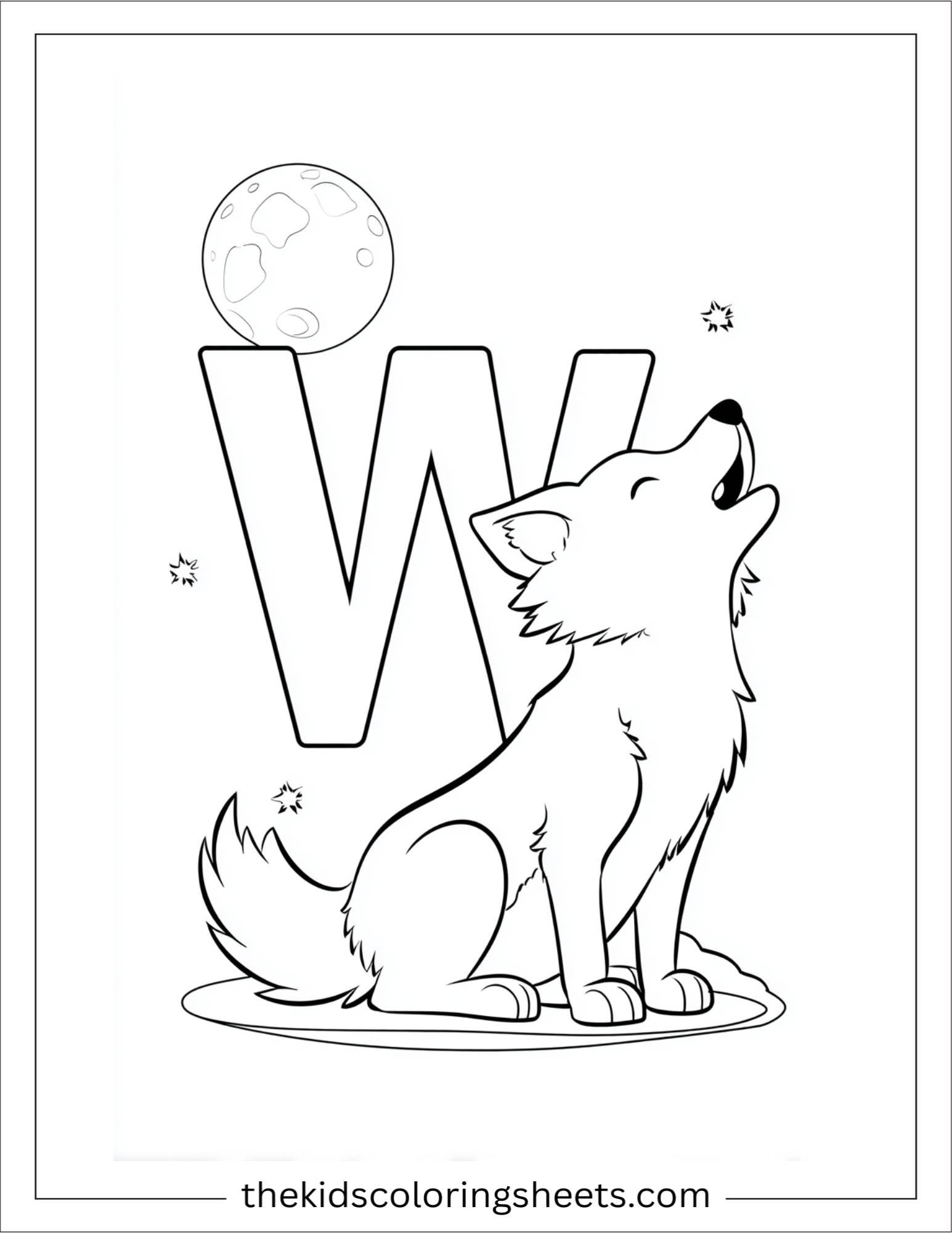 alphabet W wolf howling coloring page