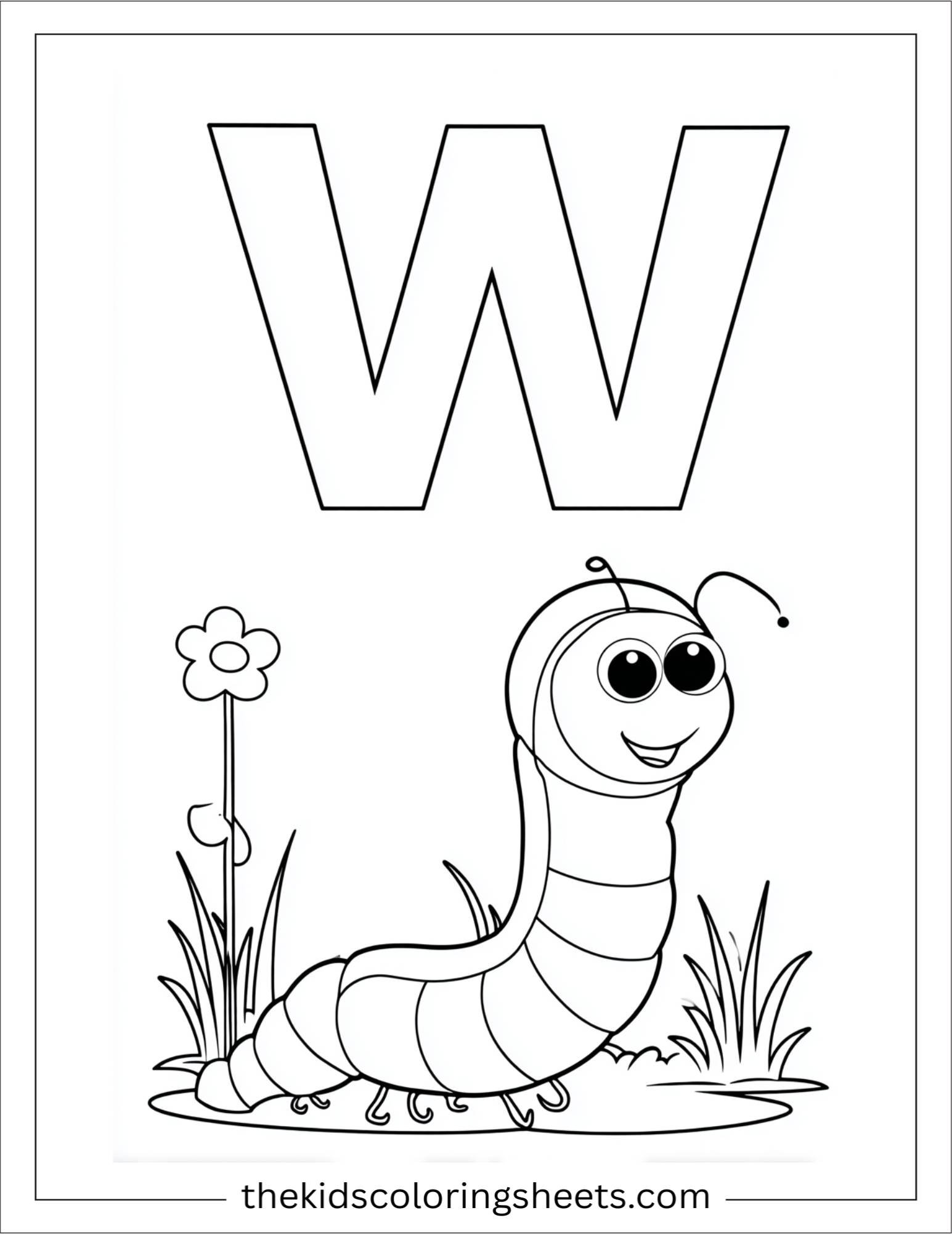 alphabet W worm coloring page