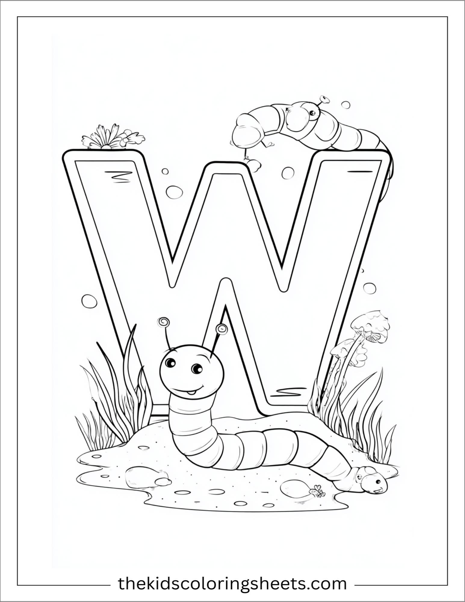 alphabet W worm garden coloring page