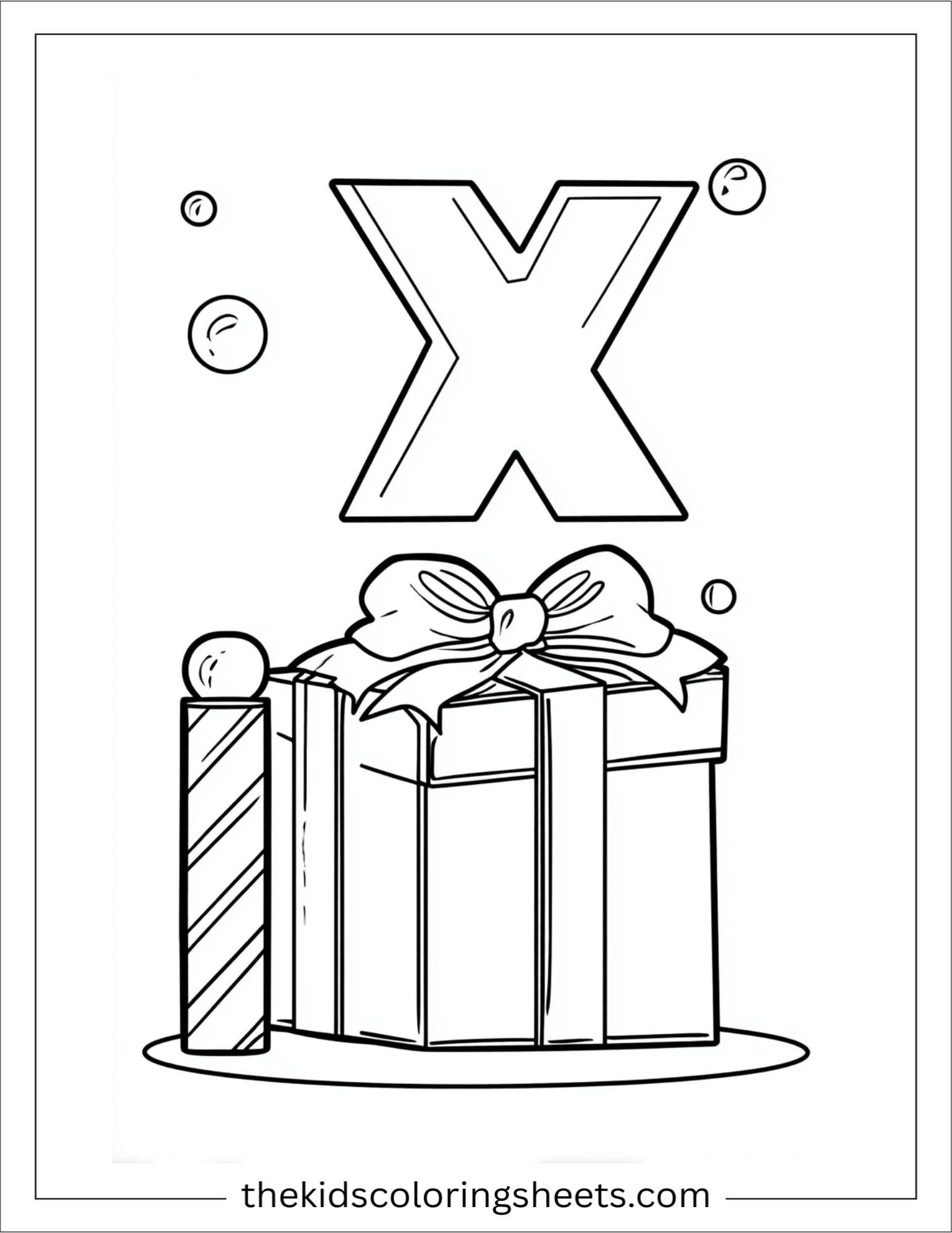 alphabet X box gift coloring page