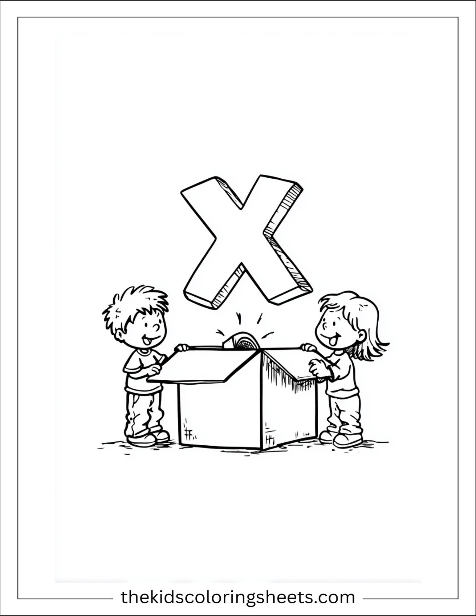 alphabet X box surprise toy coloring page
