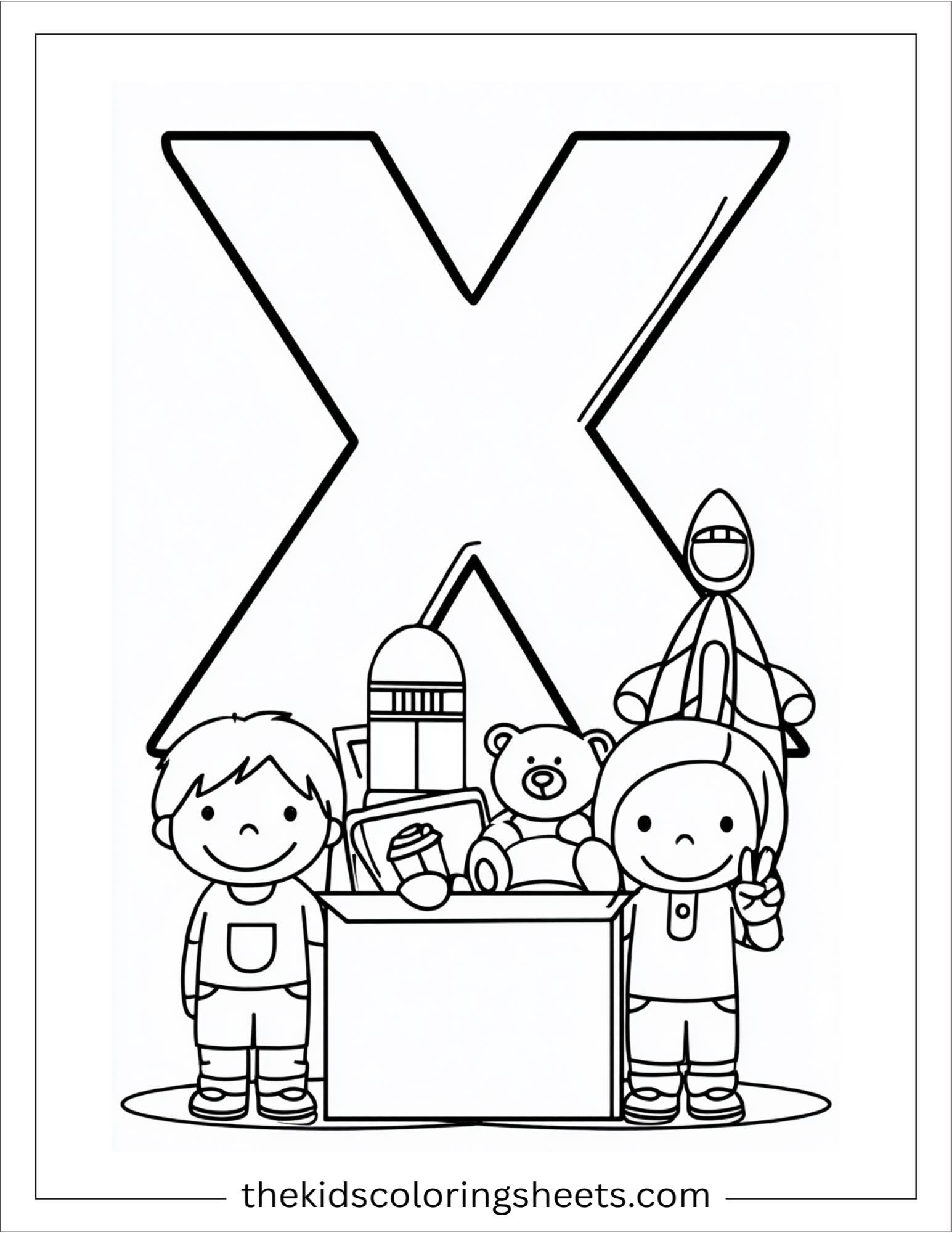 alphabet X box toys coloring page