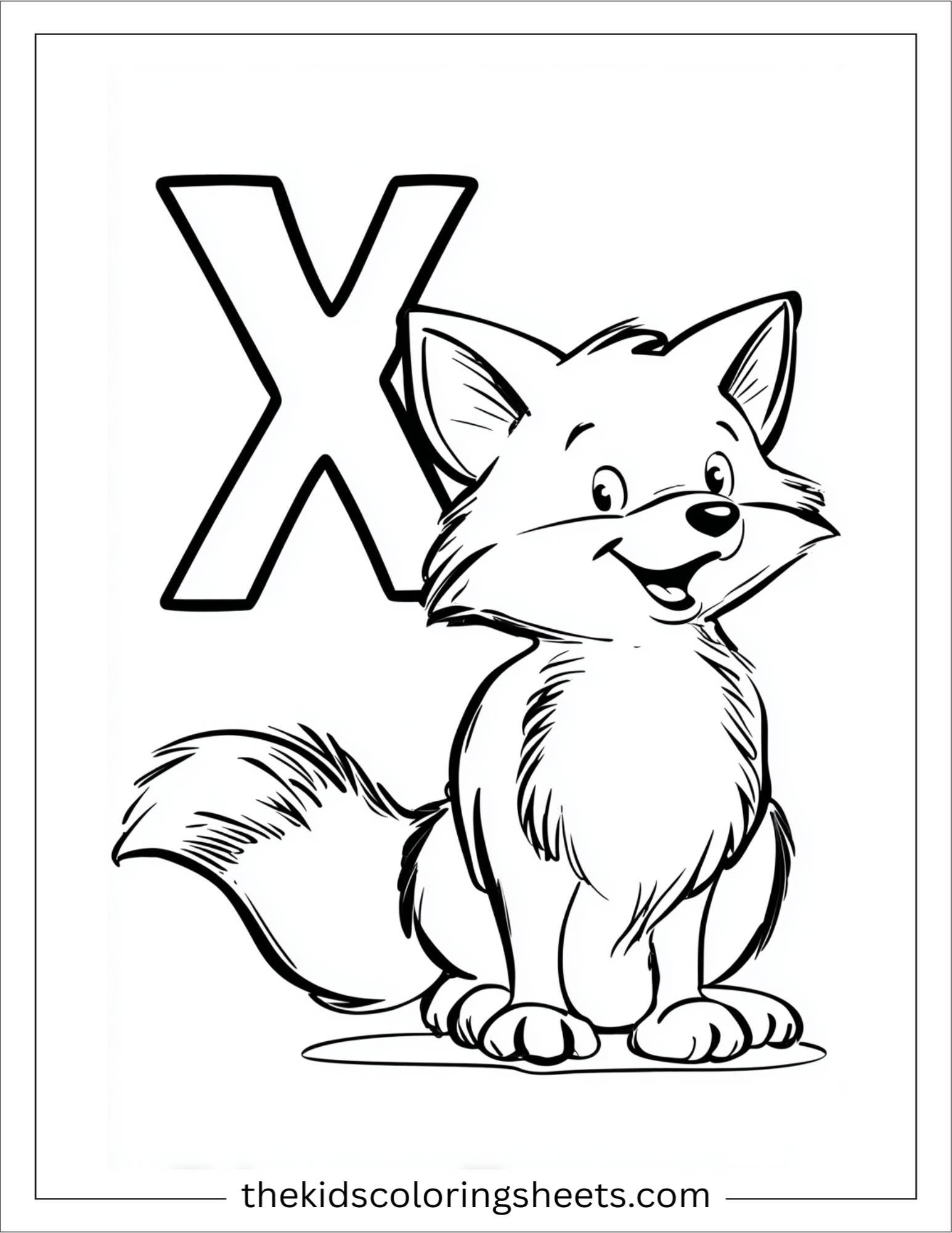 alphabet X fox coloring page