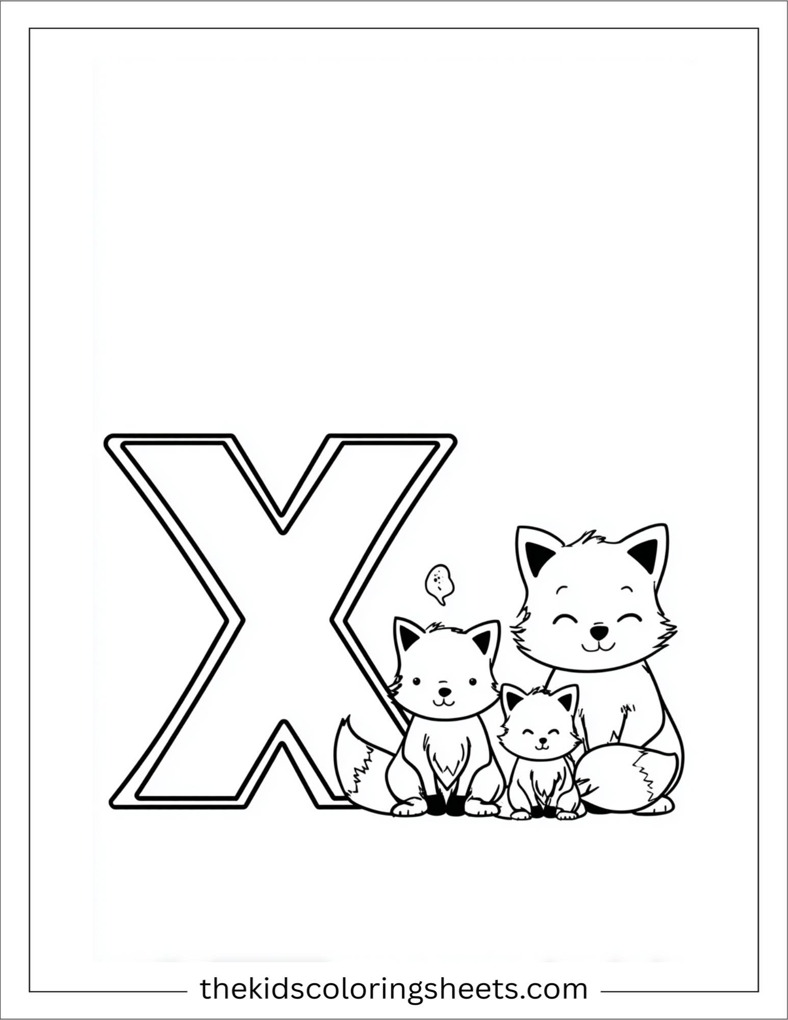 alphabet X fox family coloring page
