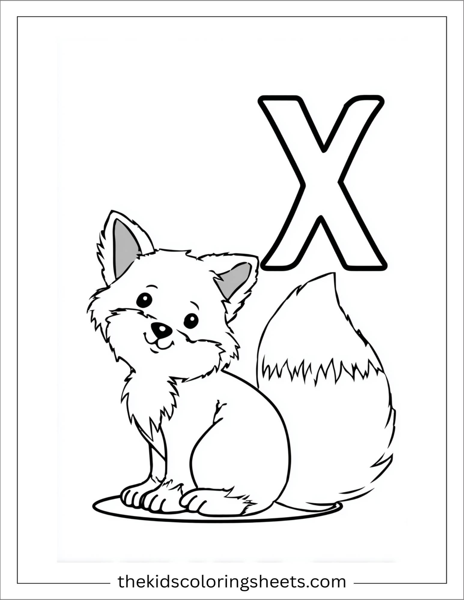 alphabet X fox tail coloring page
