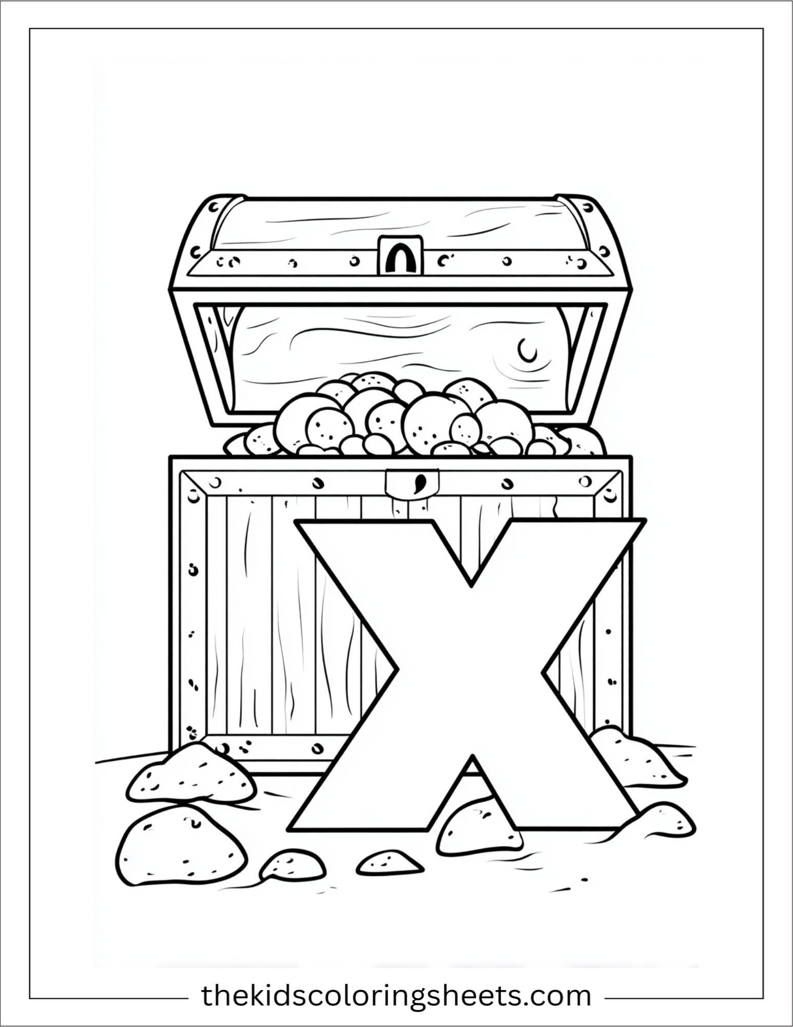 alphabet X treasure chest coloring page