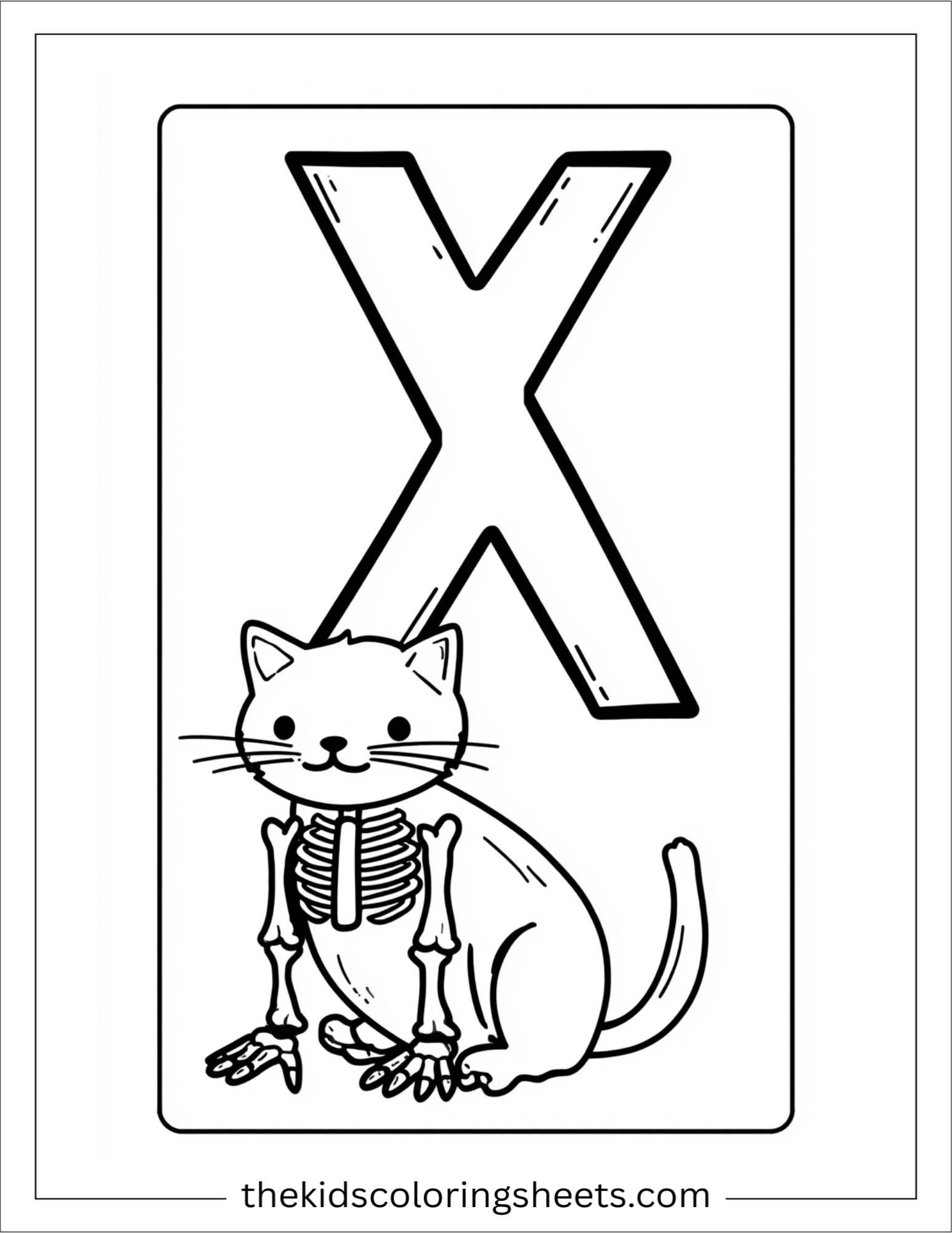 alphabet X x-ray cat coloring page