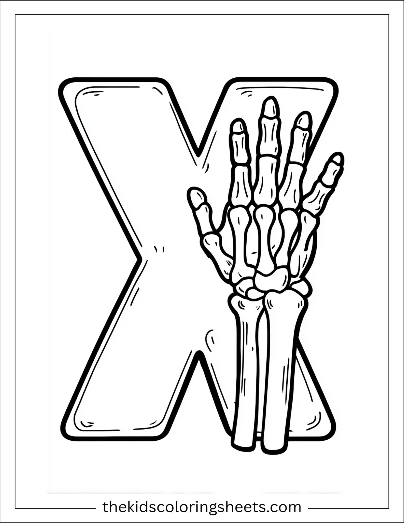 alphabet X x-ray coloring page