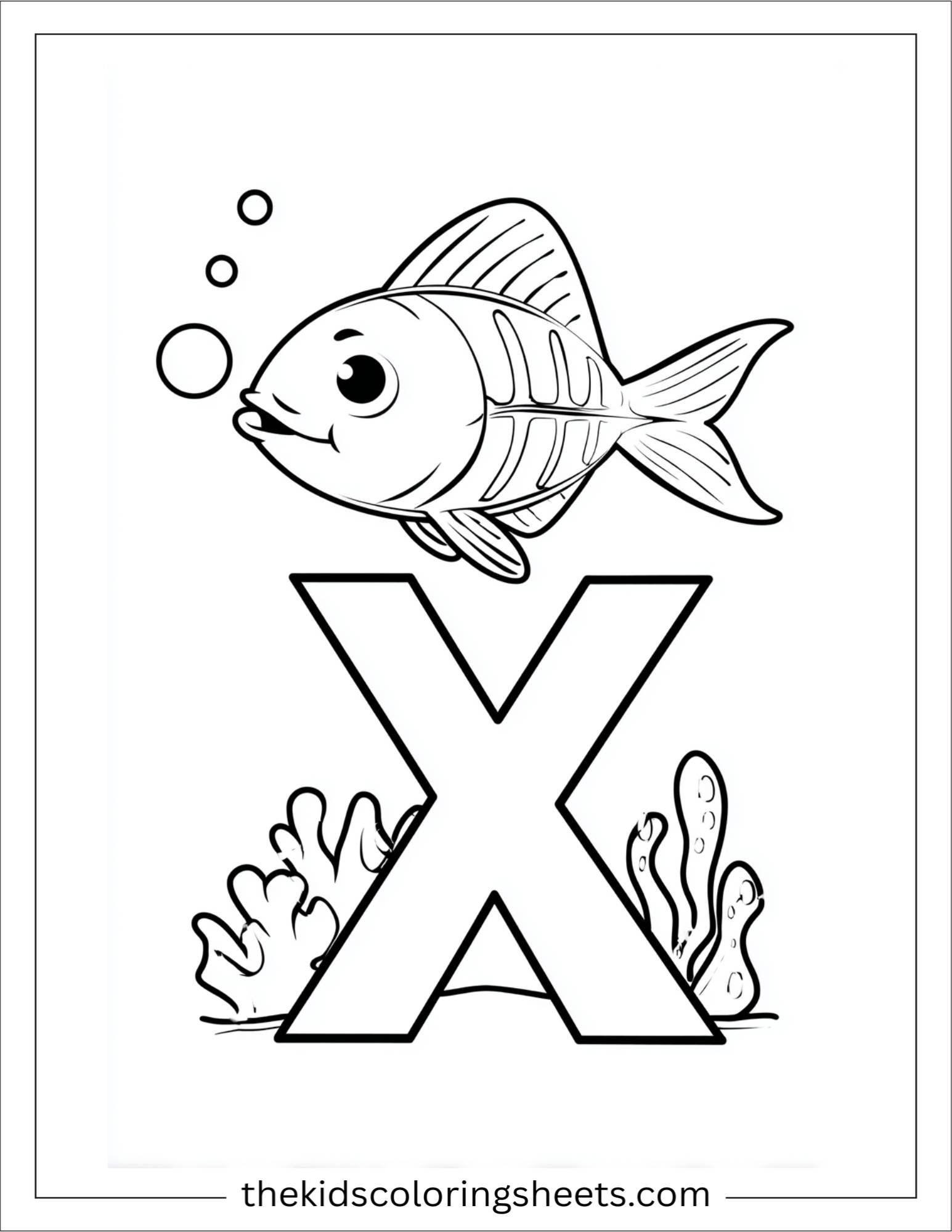alphabet X x-ray fish coloring page