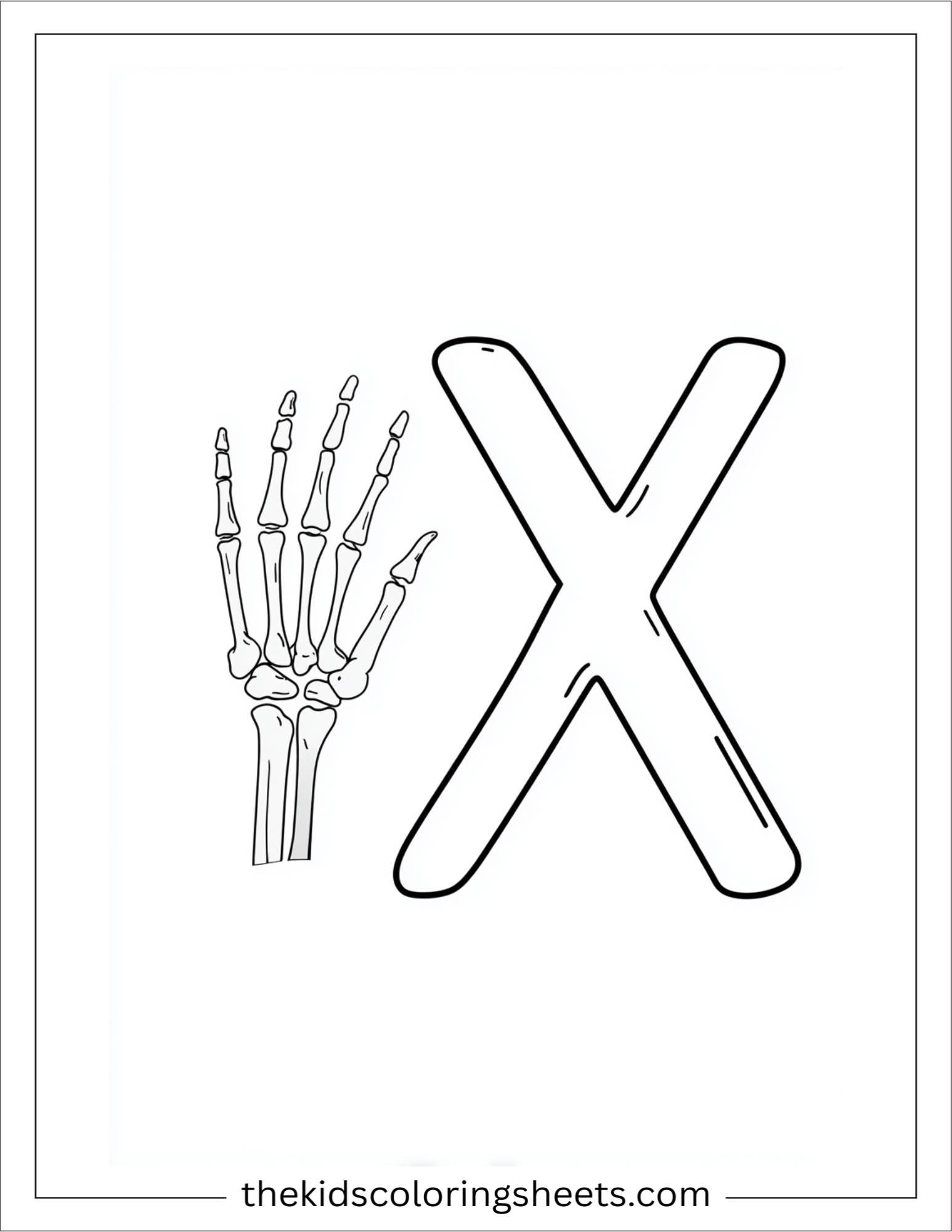 alphabet X x-ray hand coloring page