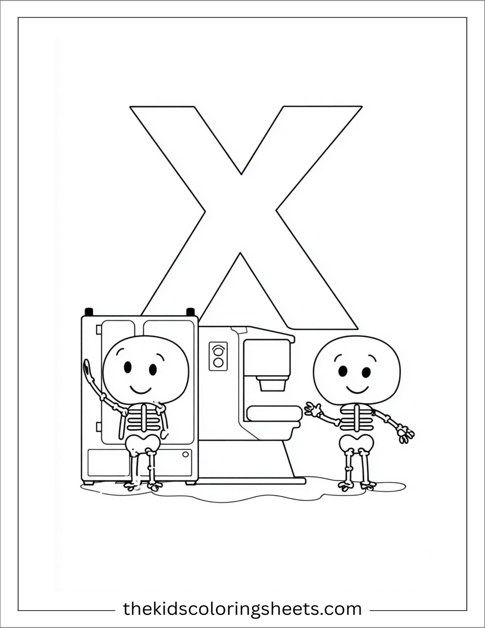 alphabet X x-ray machine coloring page