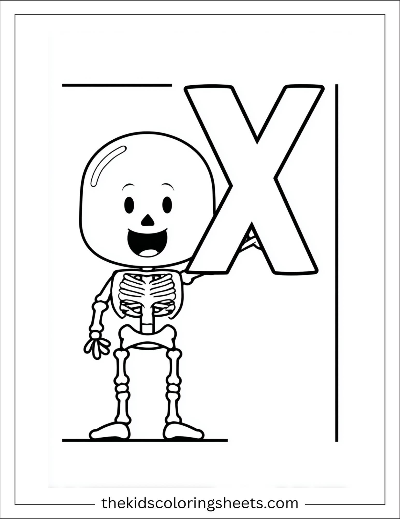alphabet X x-ray skeleton coloring page