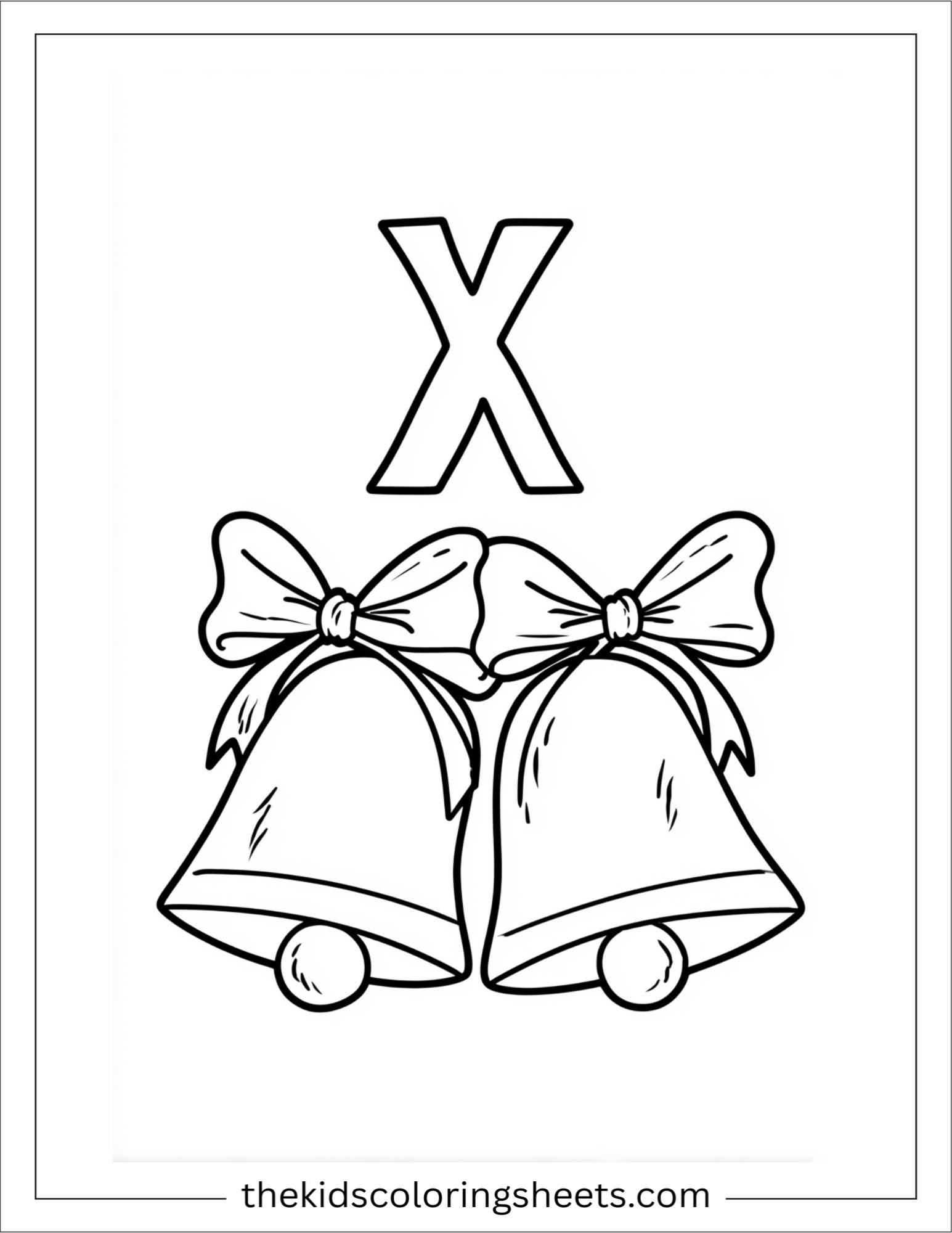alphabet X xmas bells coloring page