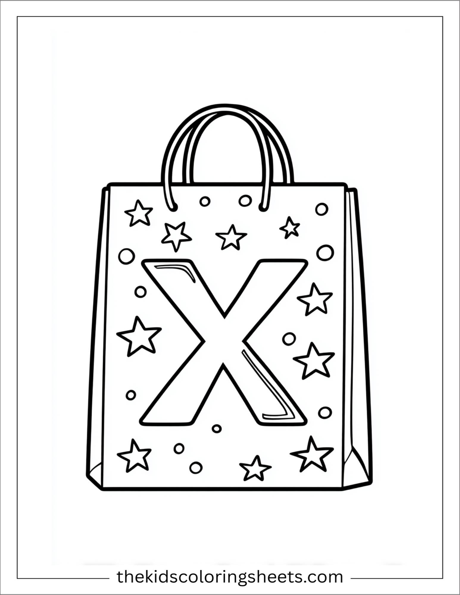 alphabet X xmas gift bag coloring page