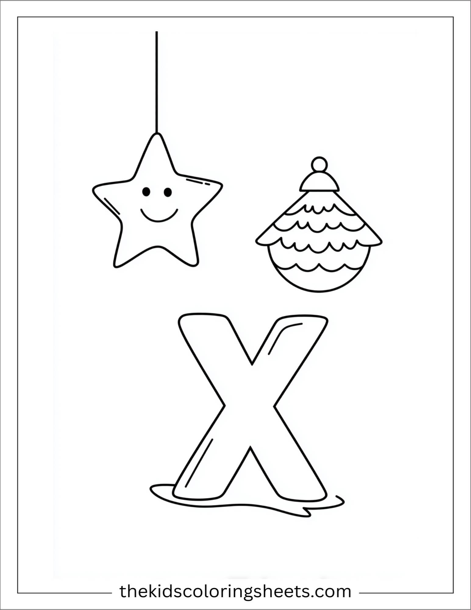 alphabet X xmas star coloring page