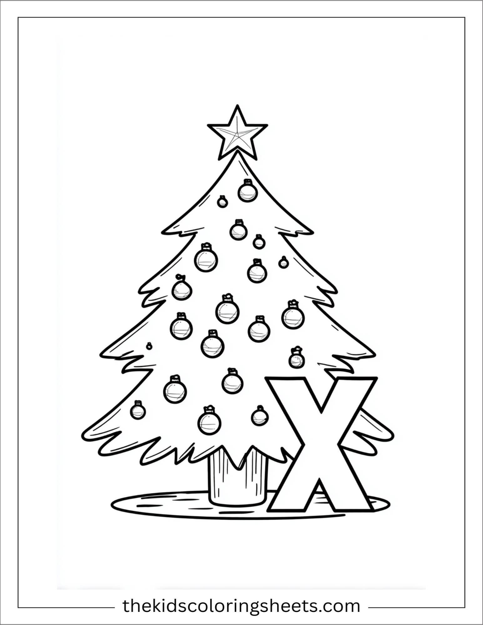 alphabet X xmas tree coloring page