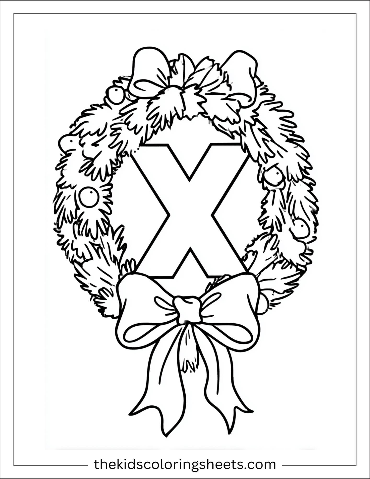 alphabet X xmas wreath coloring page