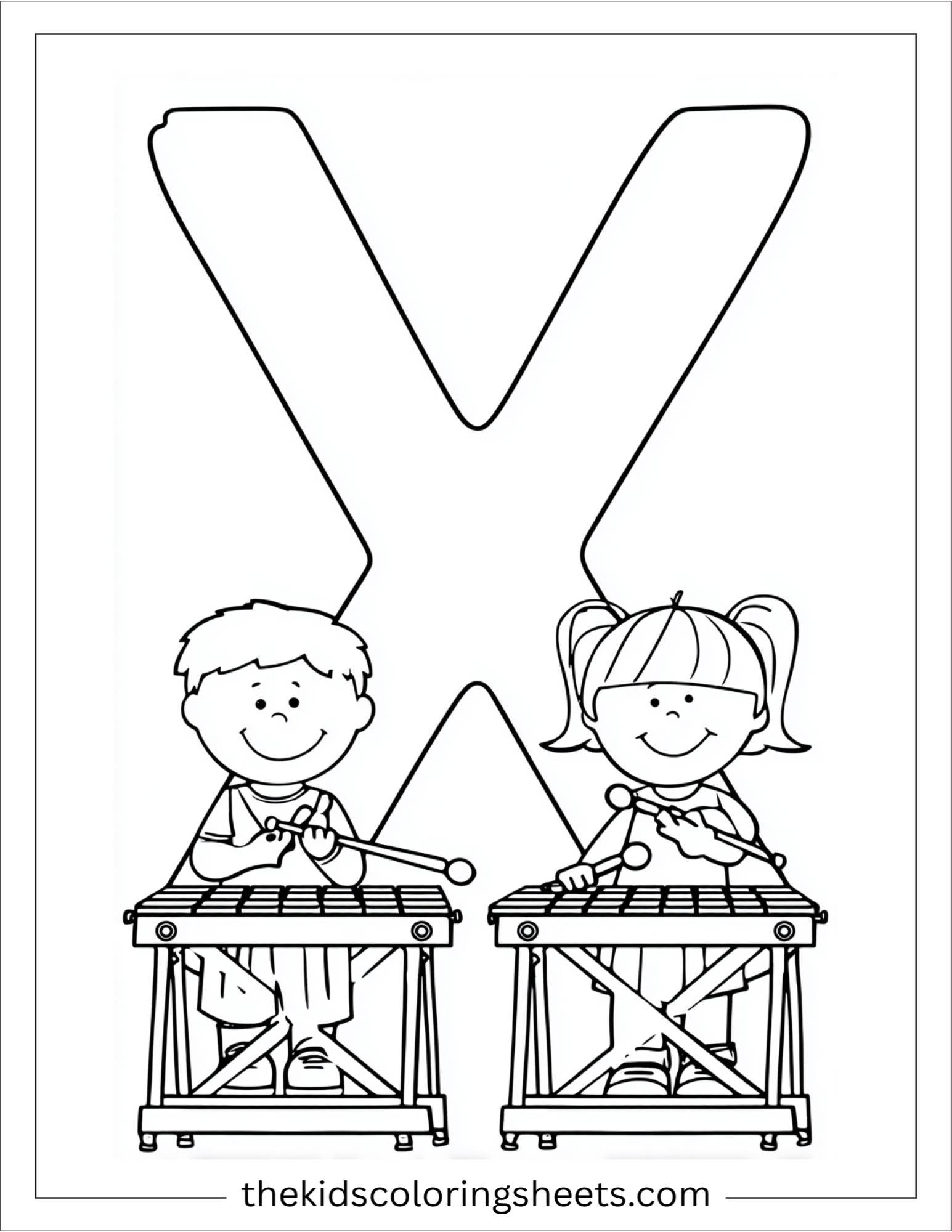 alphabet X xylophone band coloring page
