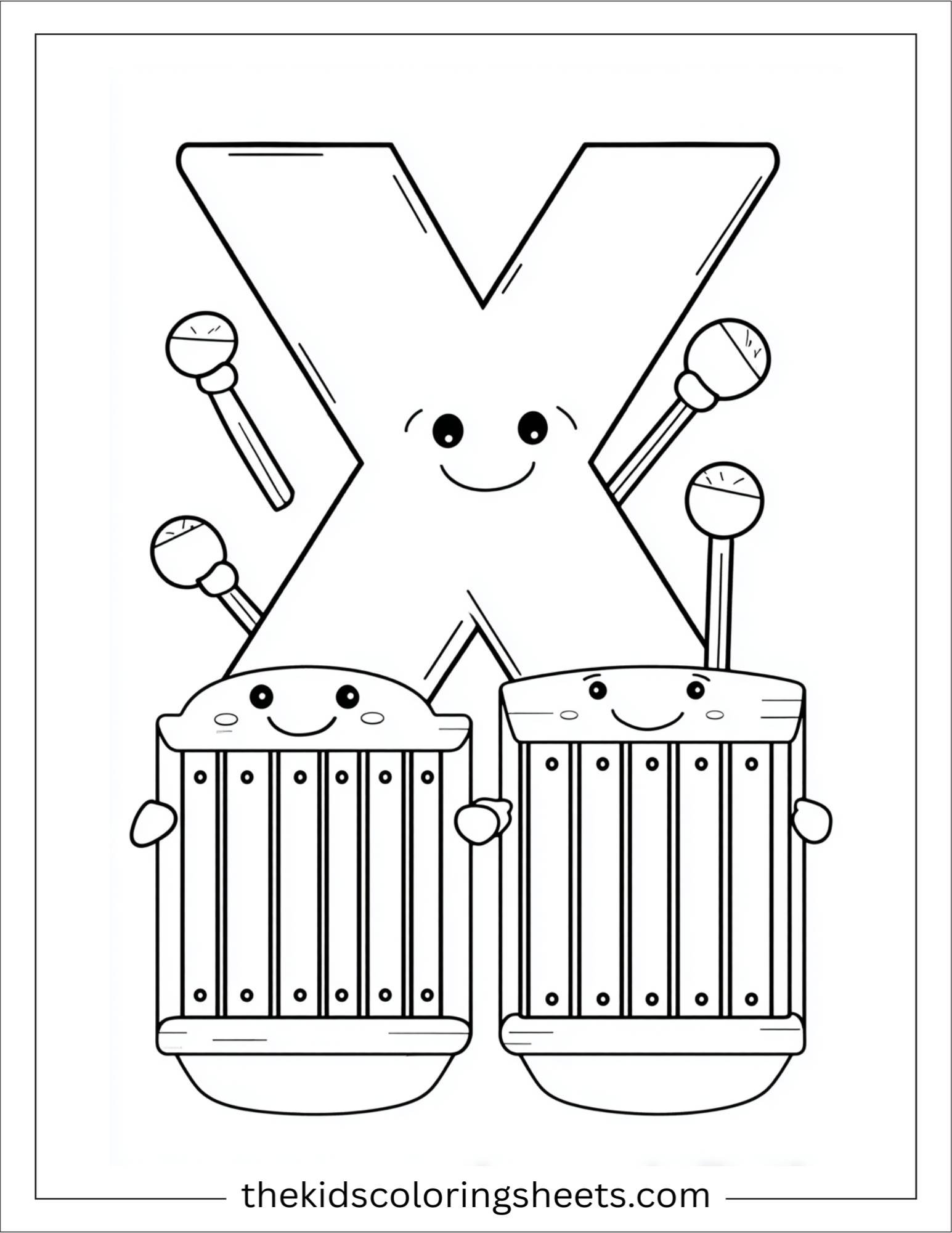 alphabet X xylophone music coloring page