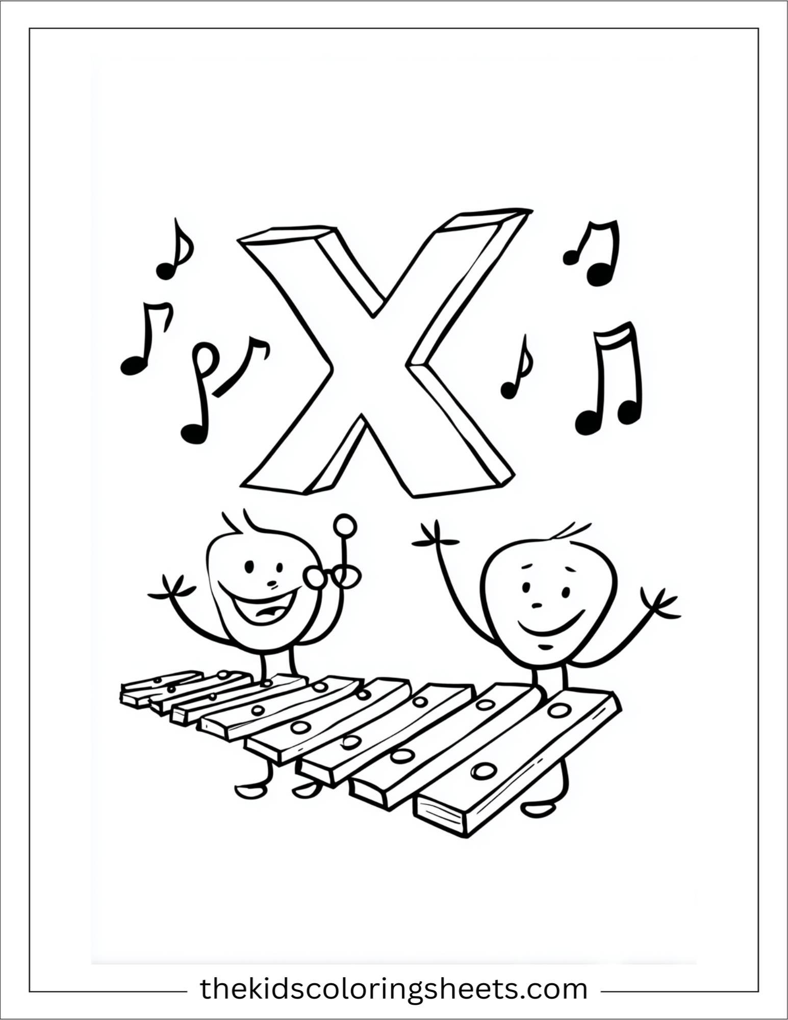 alphabet X xylophone notes coloring page