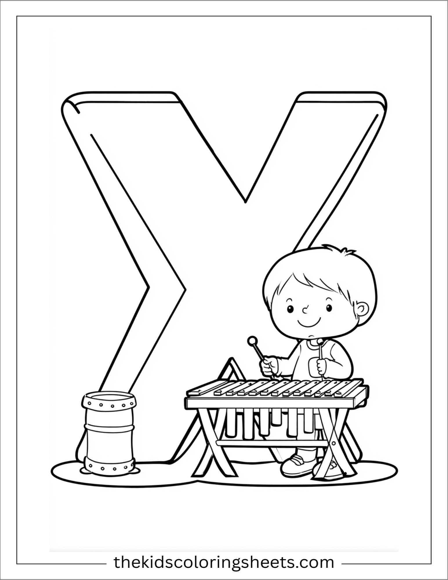 alphabet X xylophone player coloring page
