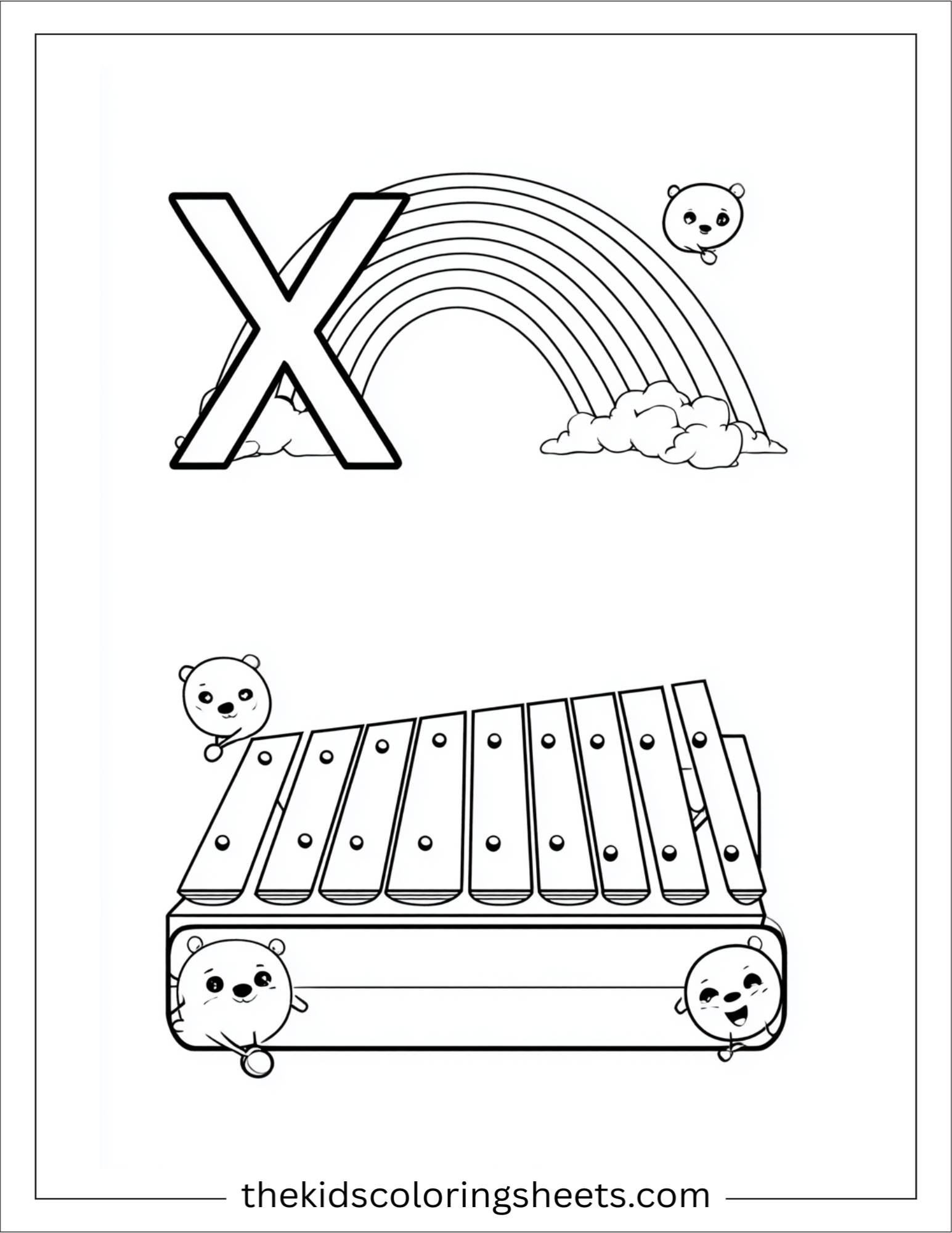 alphabet X xylophone rainbow coloring page