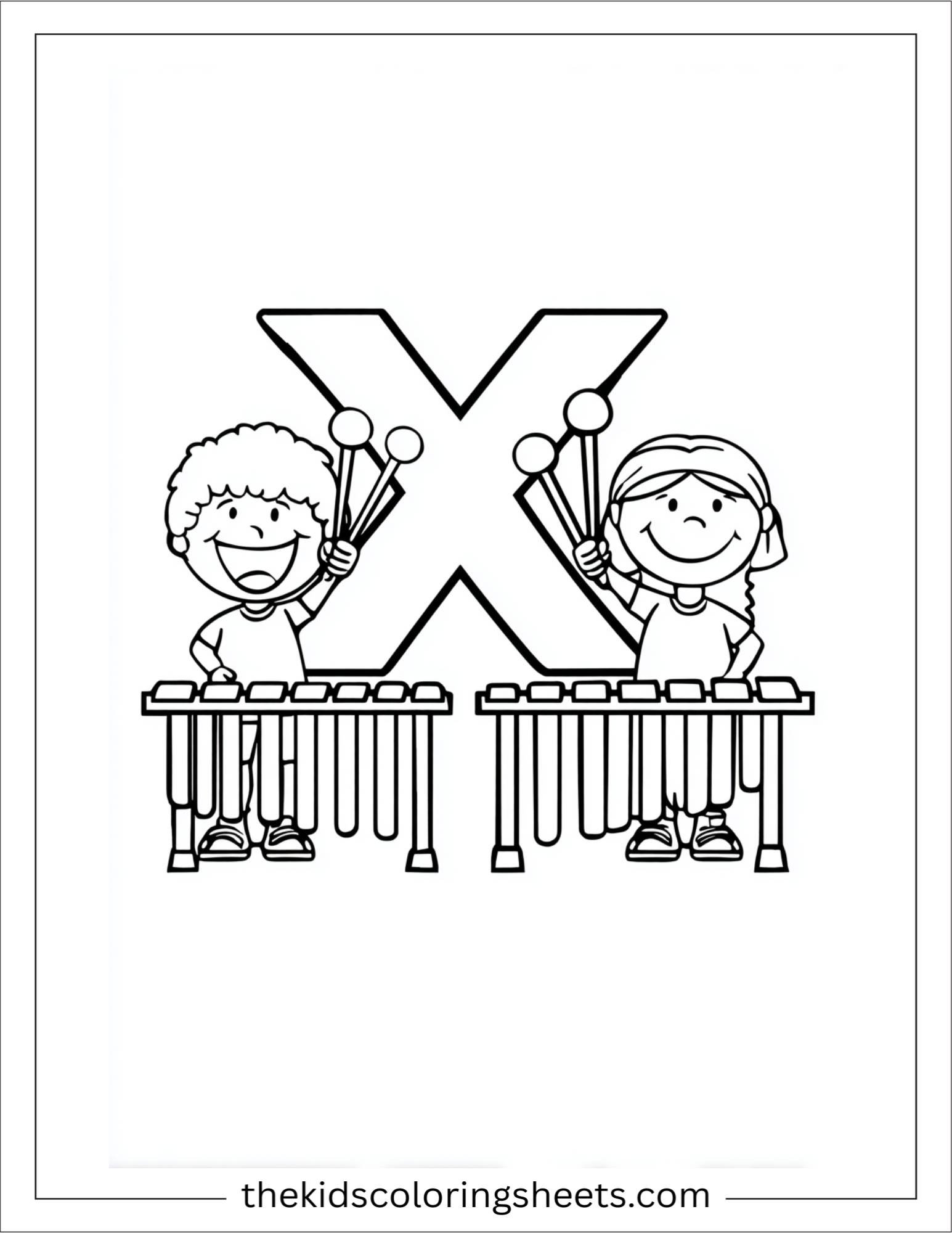 alphabet X xylophone sticks coloring page