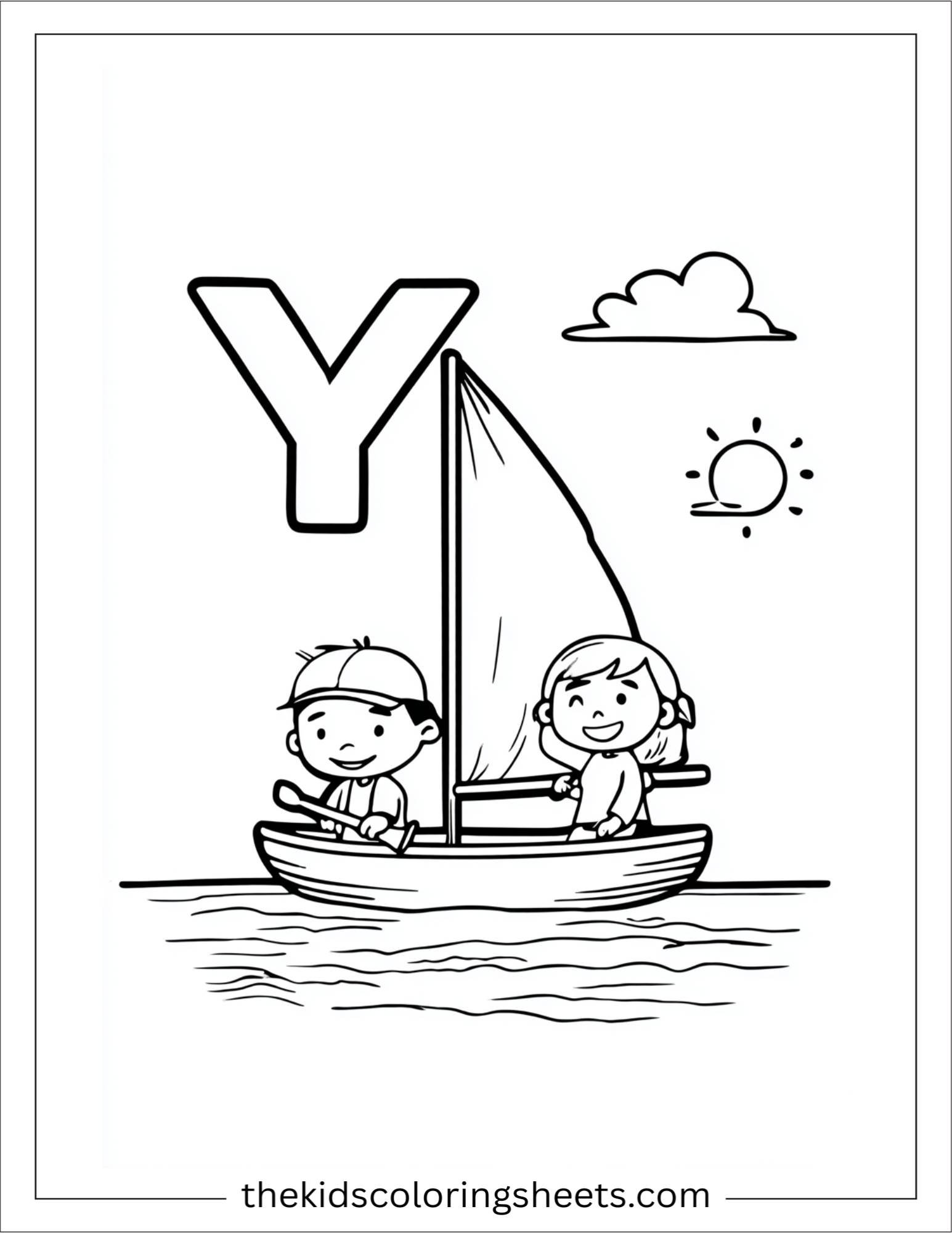 alphabet Y yacht coloring page
