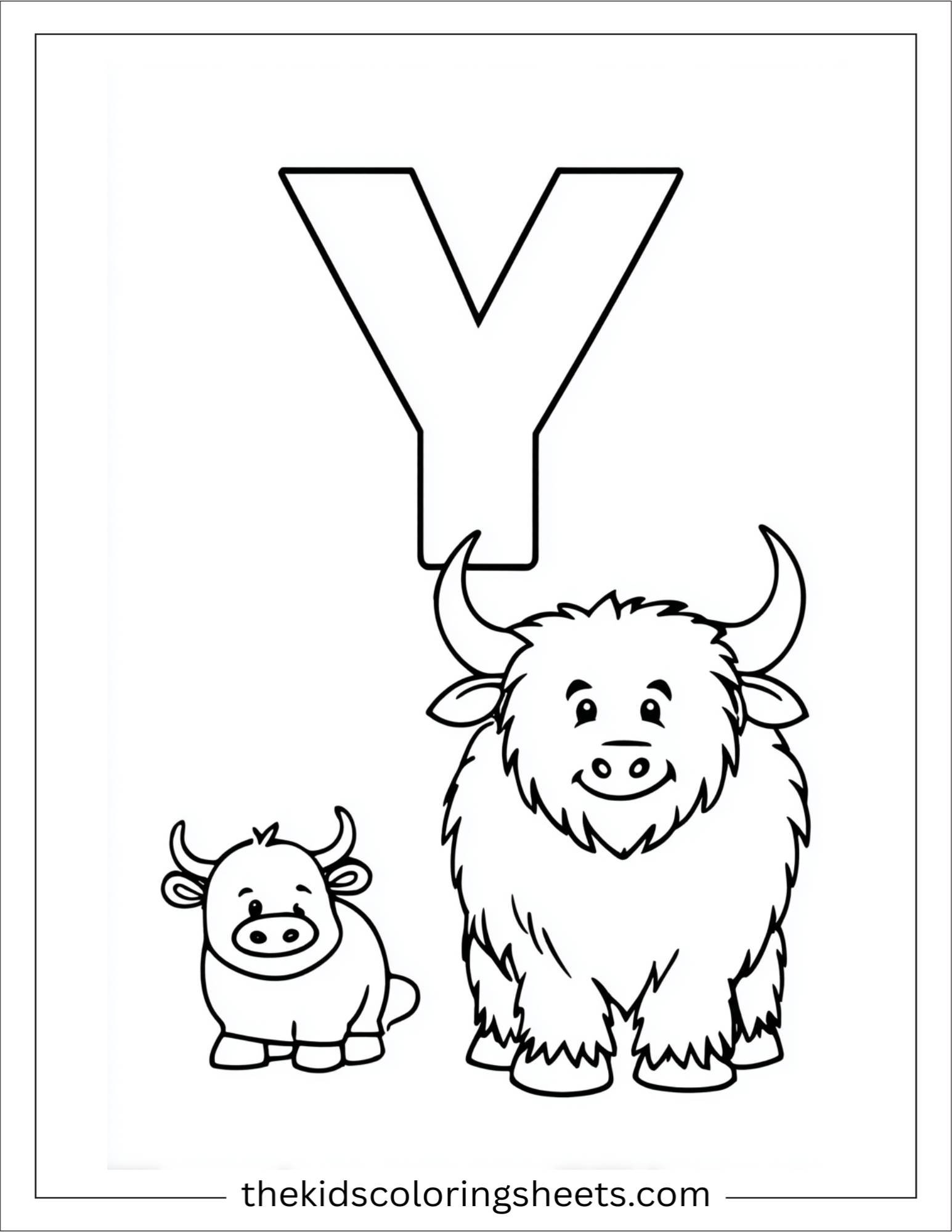 alphabet Y yak family coloring page