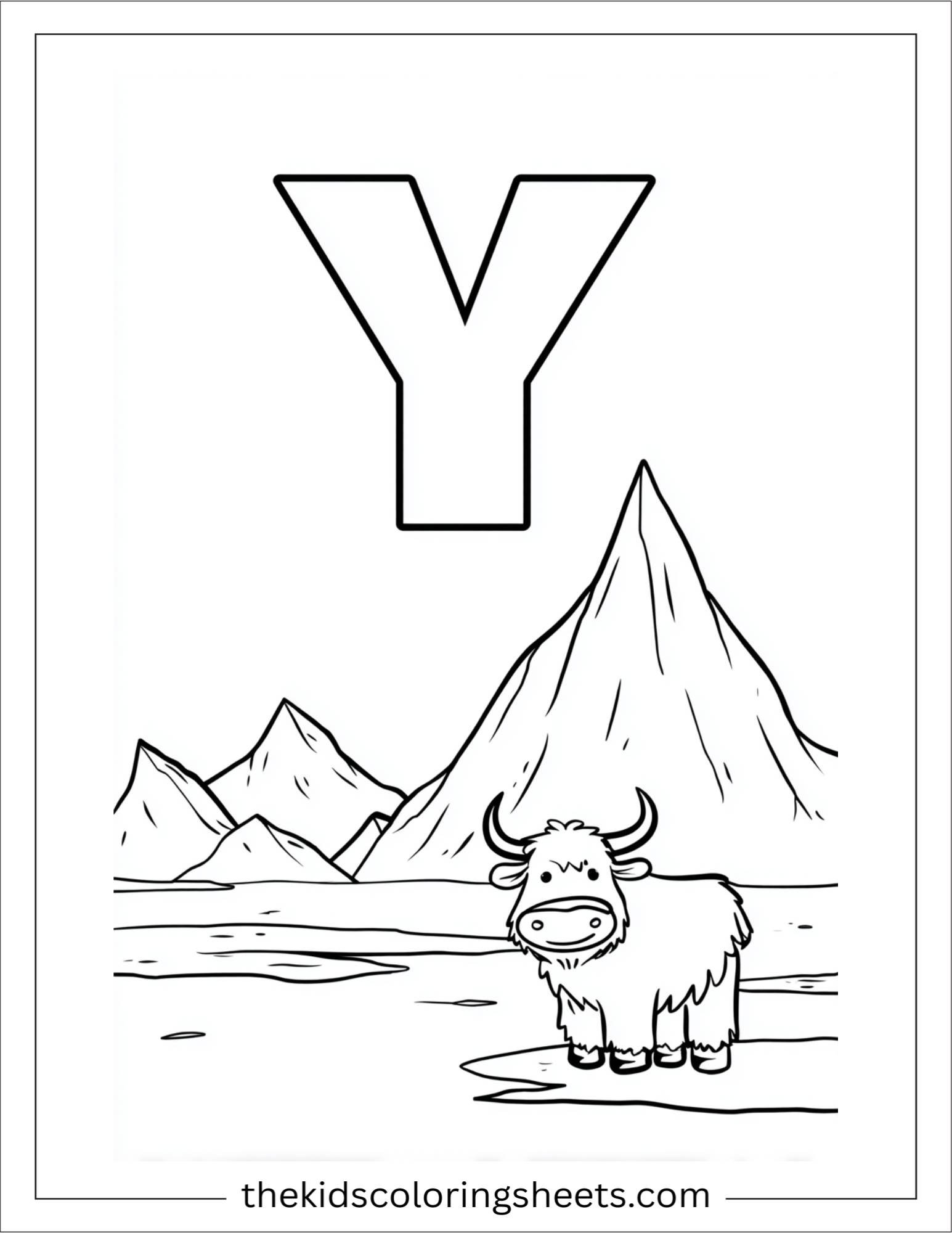 alphabet Y yak mountain coloring page