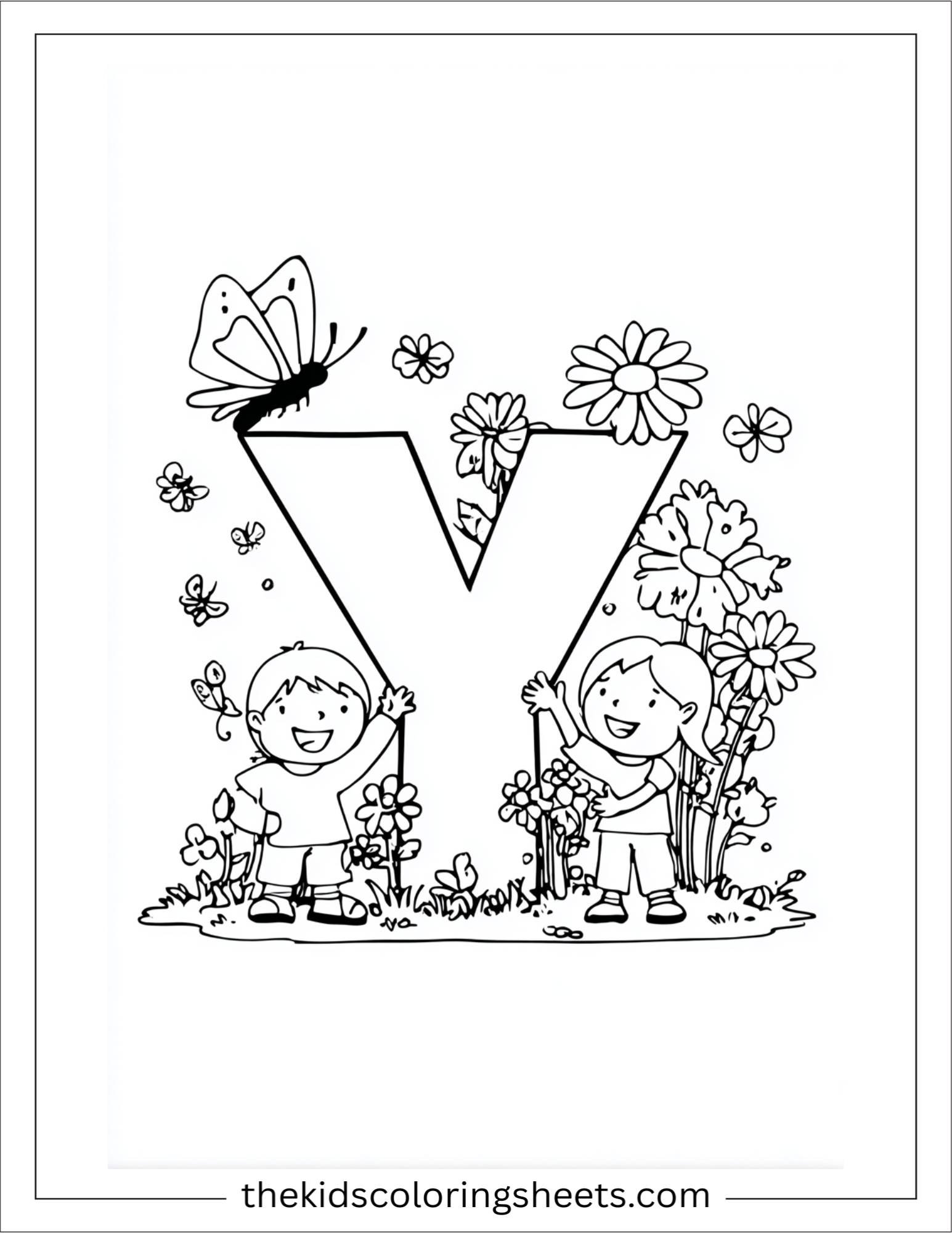 alphabet Y yard flowers coloring page