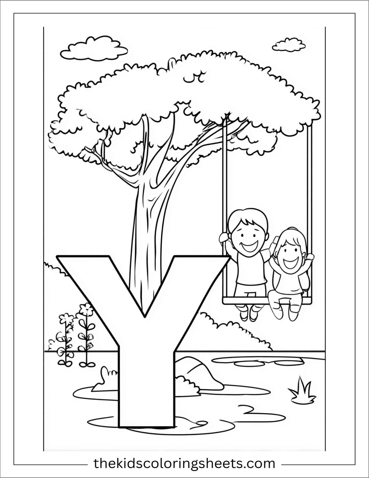 alphabet Y yard swing coloring page