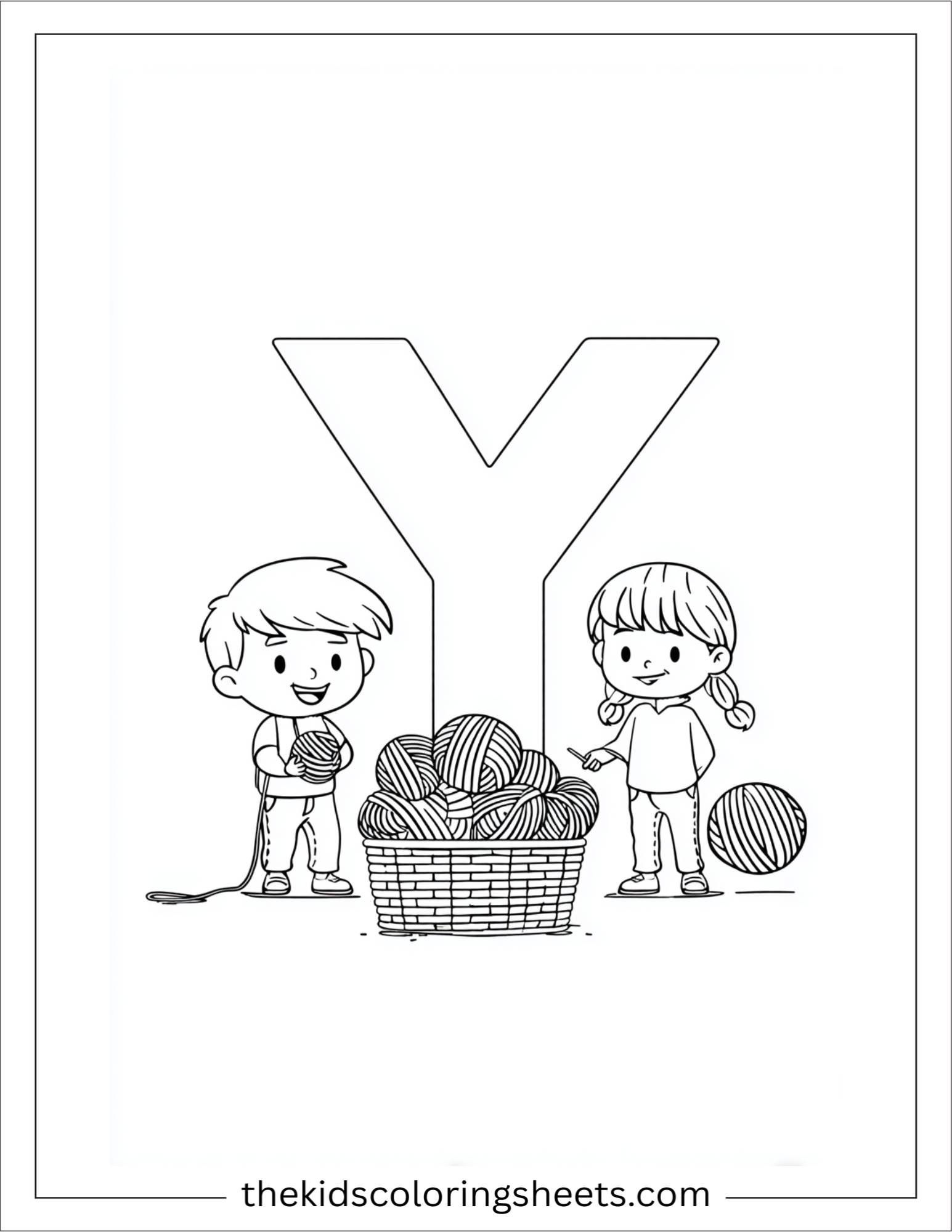 alphabet Y yarn basket coloring page