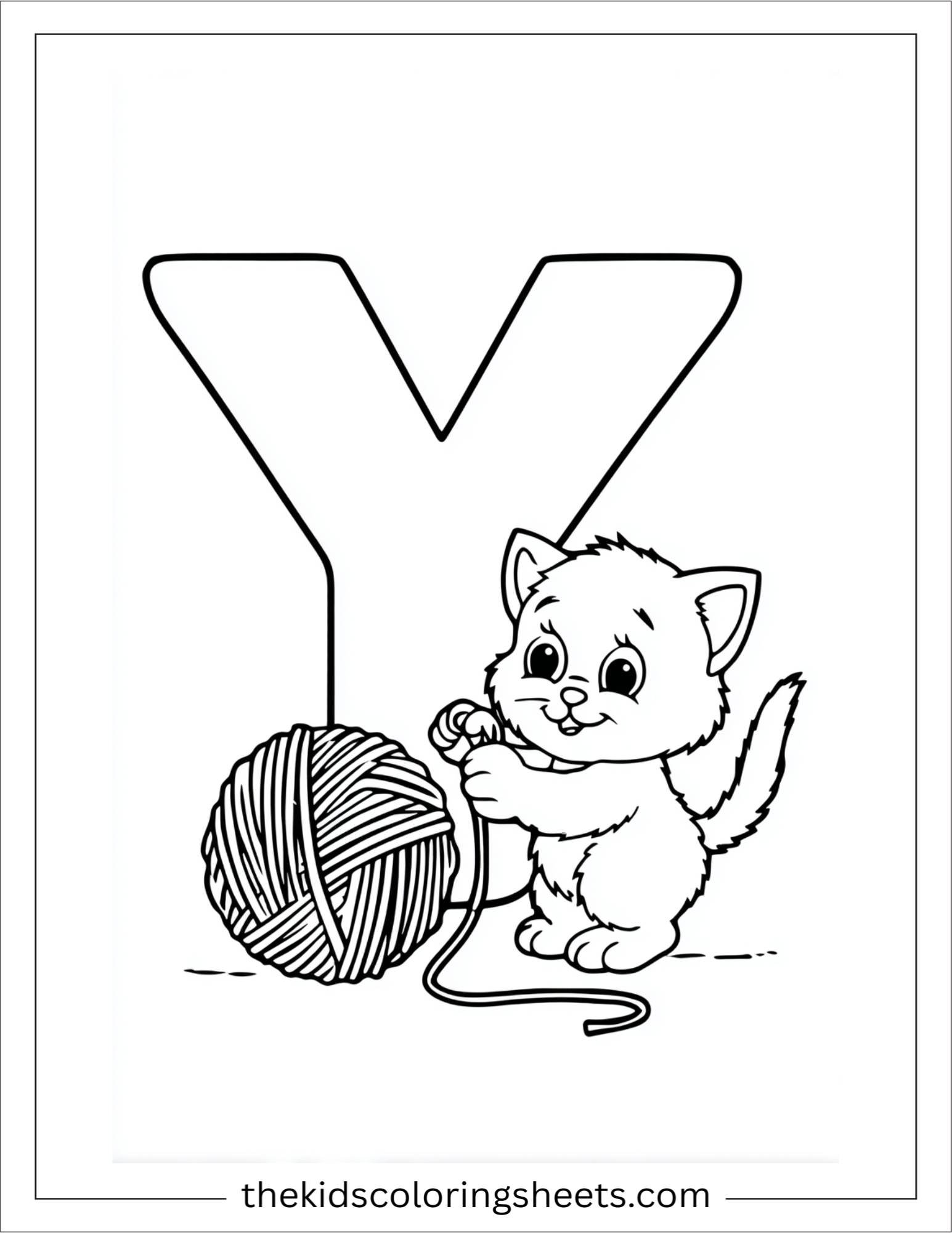 alphabet Y yarn cat coloring page