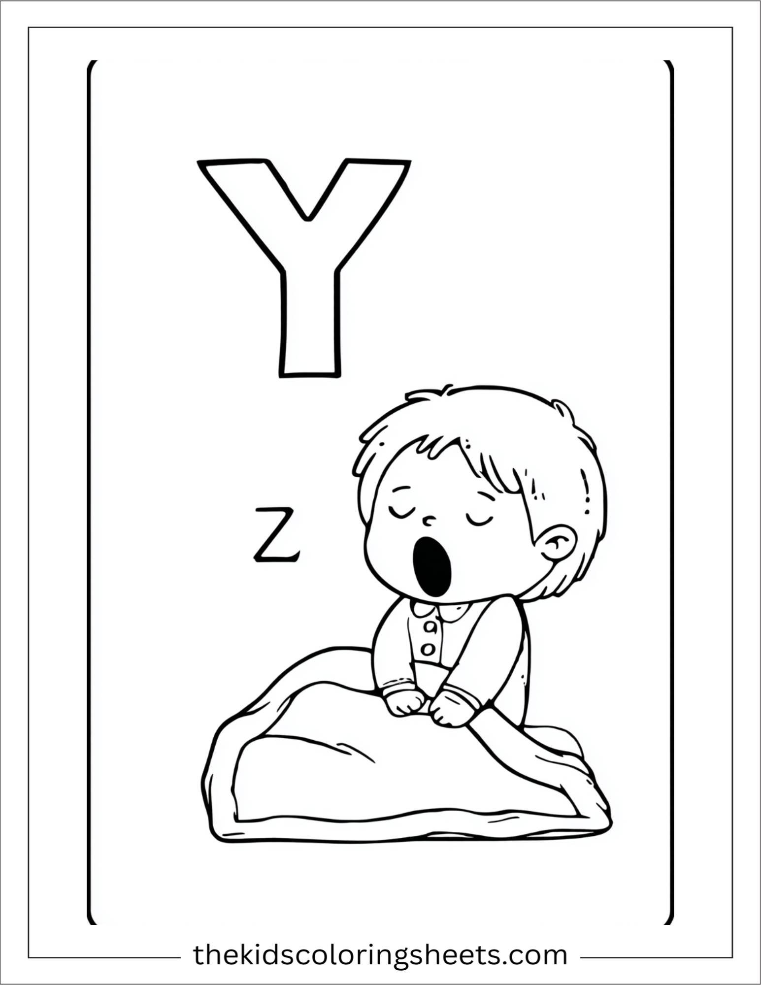 alphabet Y yawn baby coloring page
