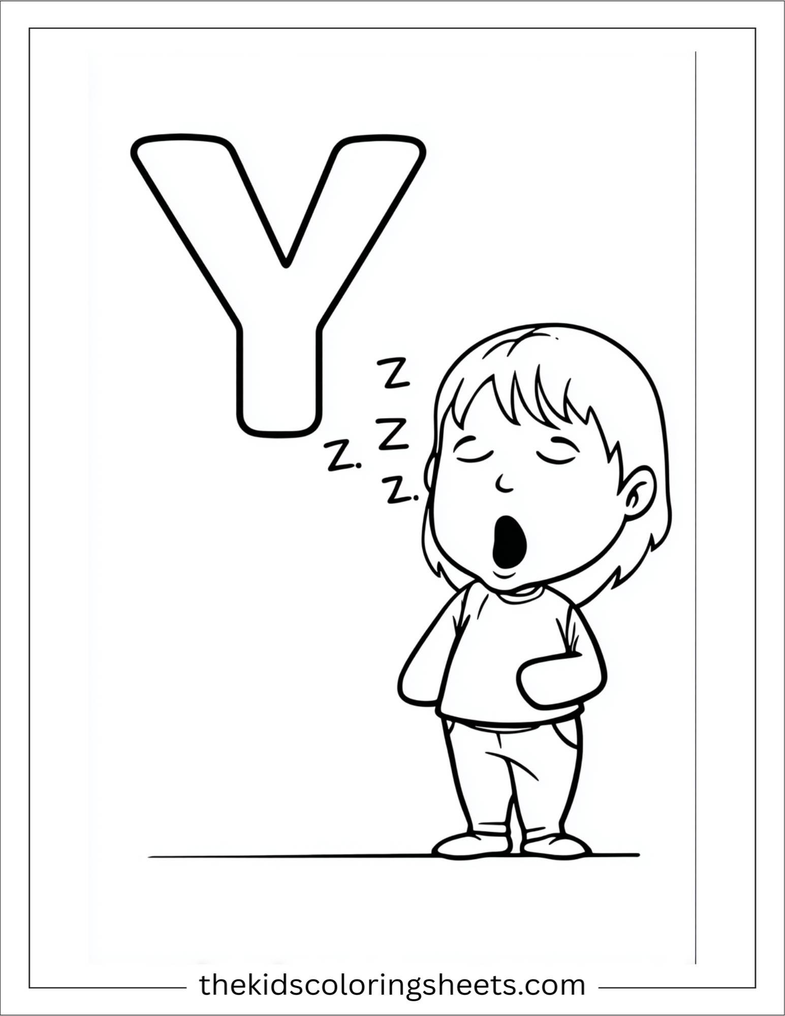 alphabet Y yawn coloring page