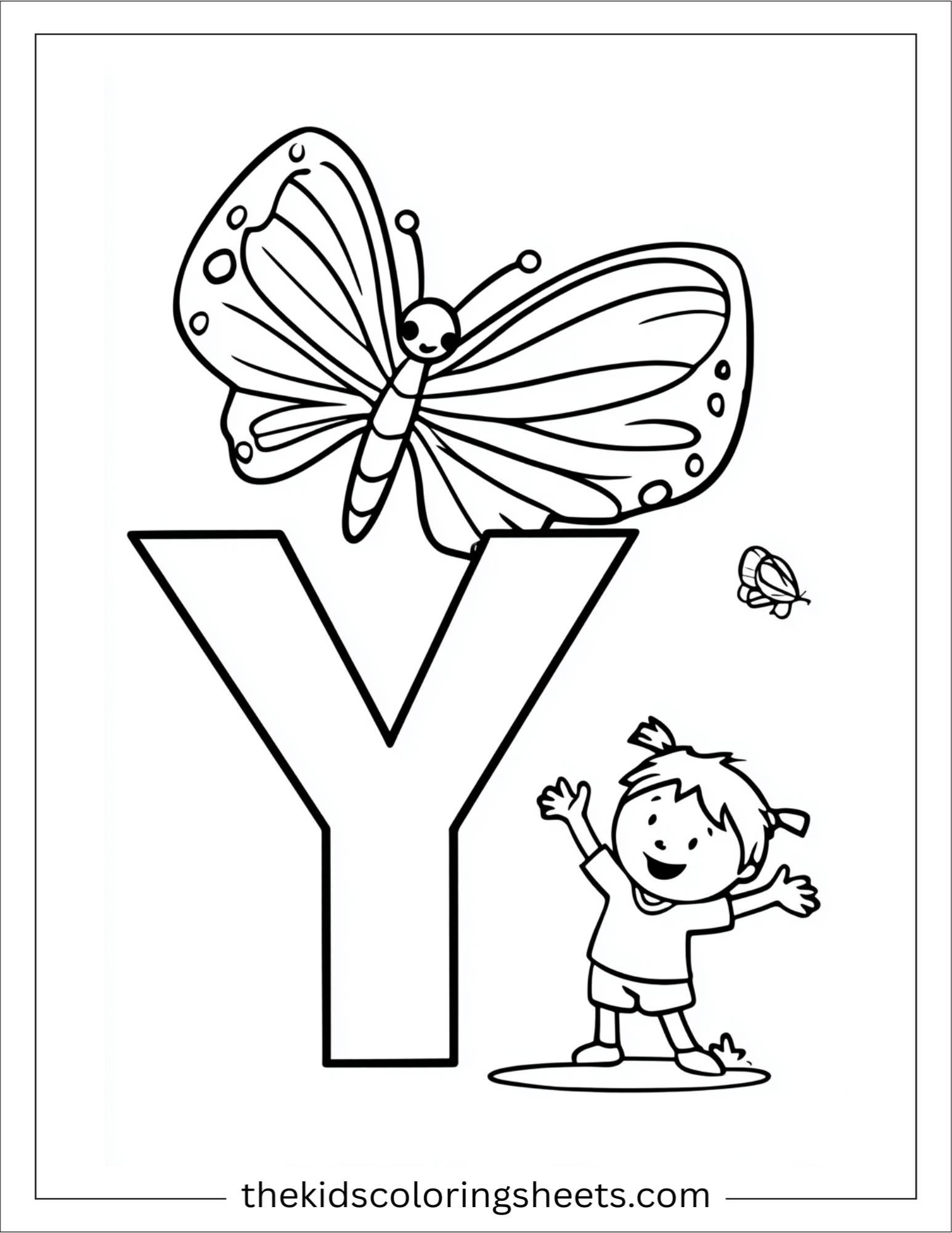alphabet Y yellow butterfly coloring page